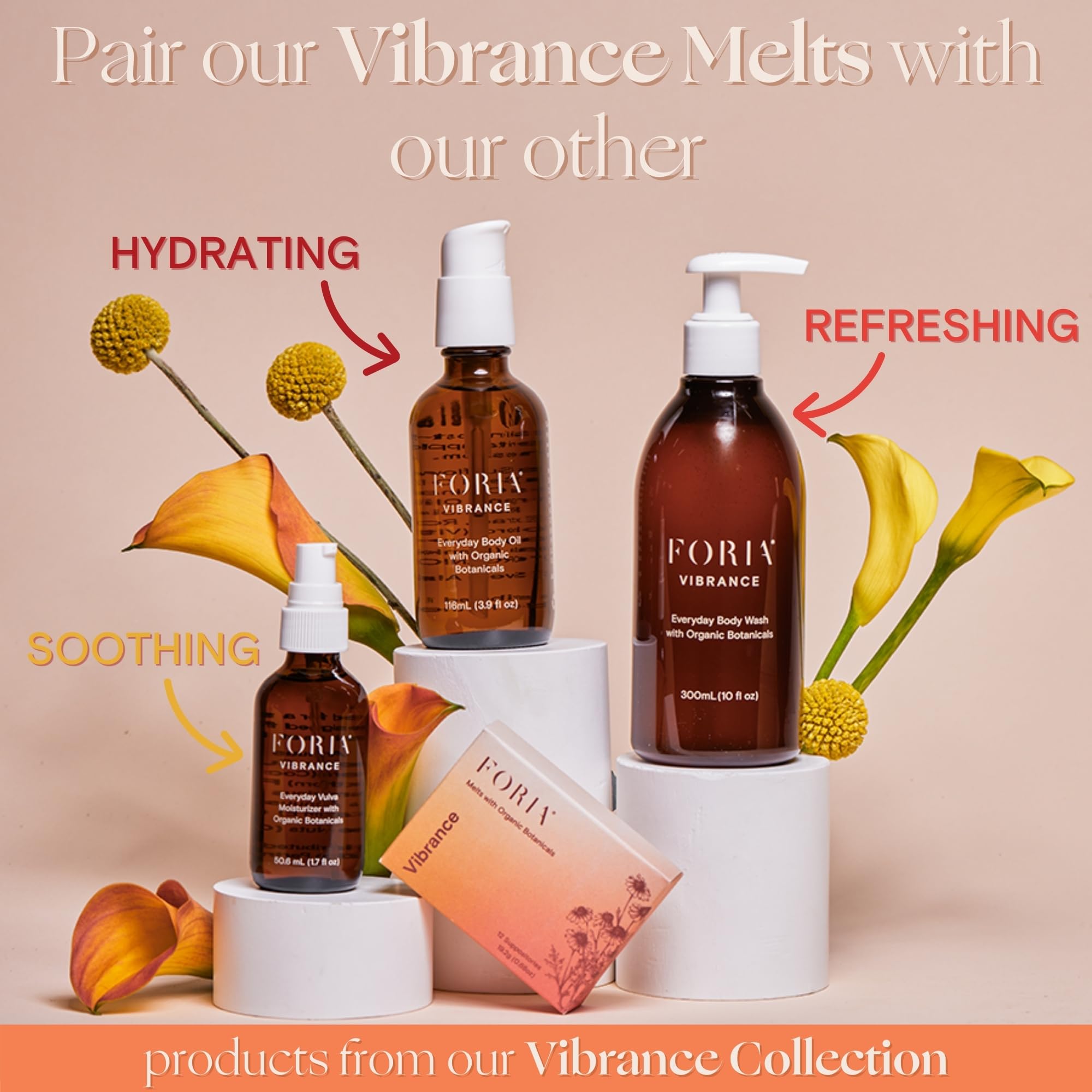 FORIA Vibrance Melts raspberry leaf close-up illustrating gentle hydration and toning.