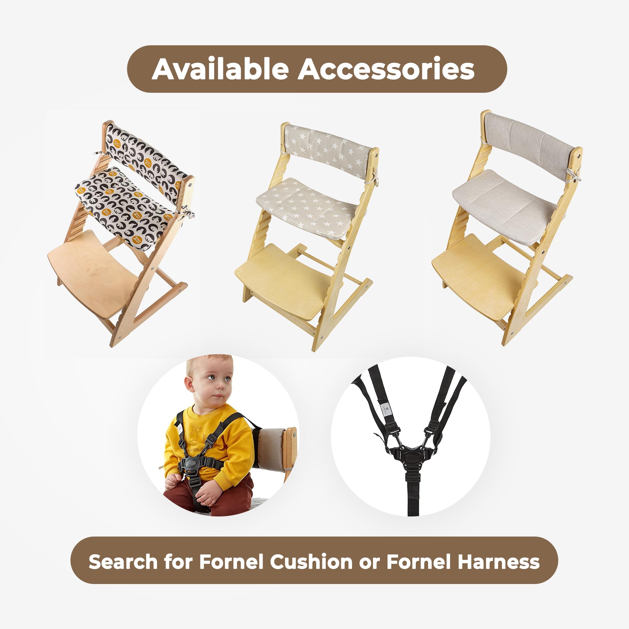 Fornel high chair in modern dining room blends with decor.