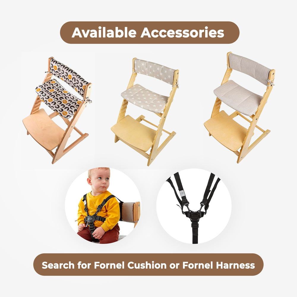 Fornel high chair in modern dining room blends with decor.
