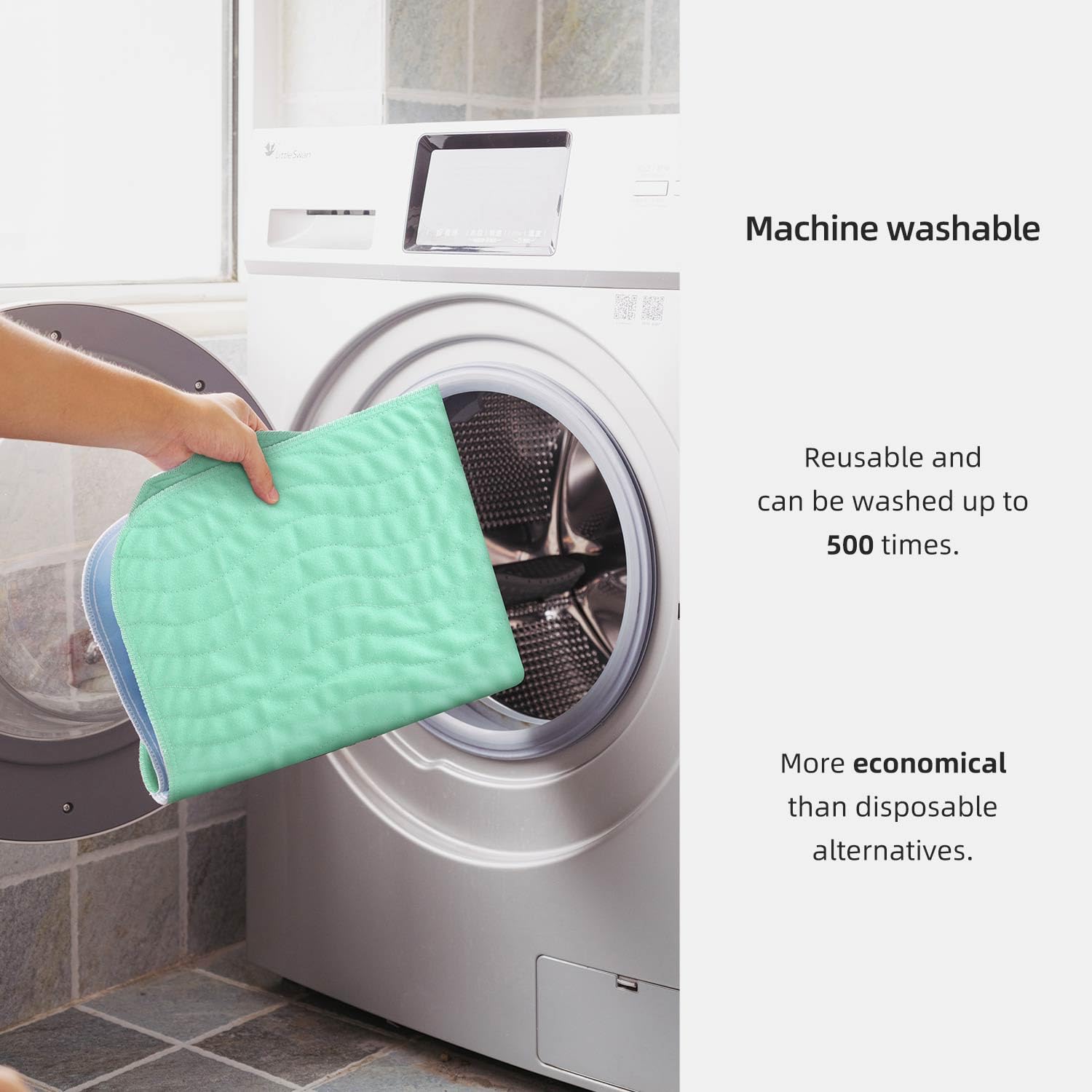 ForosiaLYFE pee pads showing waterproof TPU layer provides instant liquid block.