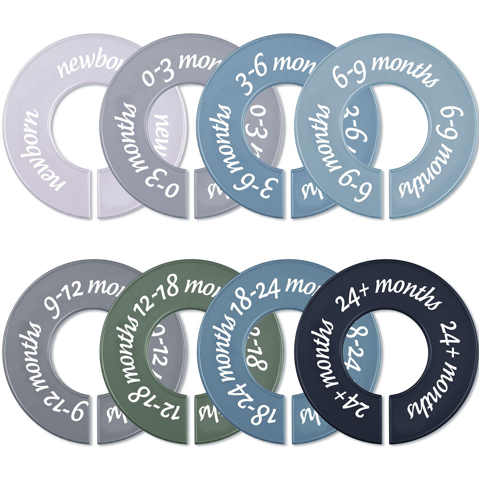 ForraFun eight-piece baby closet dividers with clear labels for size sorting