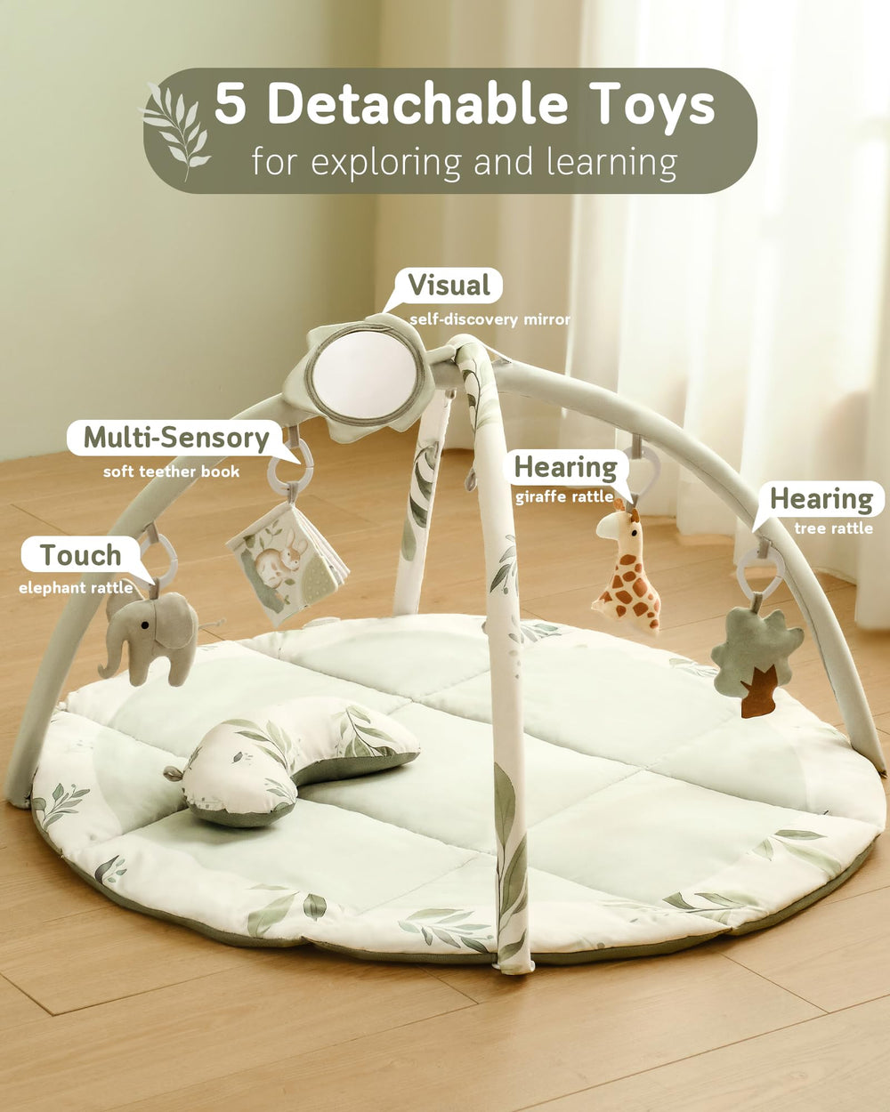 Fortella Baby Play Gym elephant toy rattle supports cause-and-effect exploration during supervised sessions
