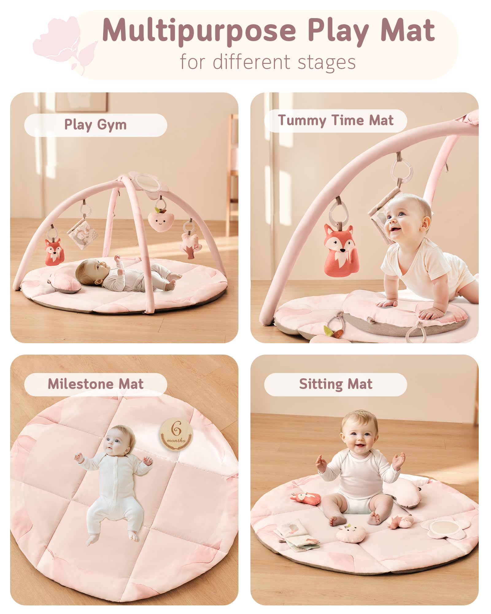 Fortella Baby Play Gym Giraffe and Tree rattles enhance auditory play