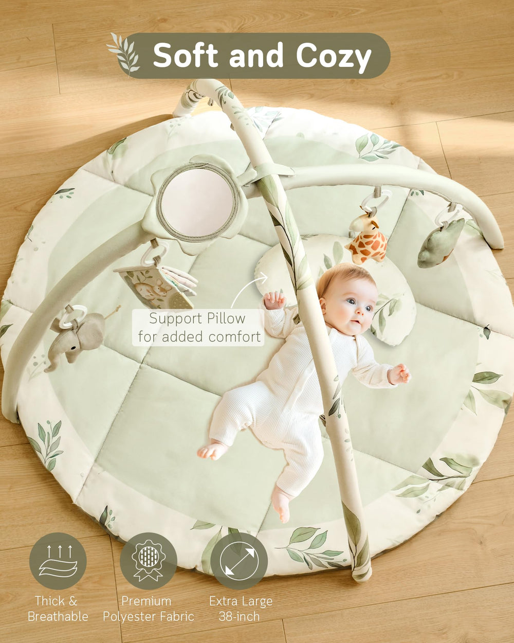 Fortella Baby Play Gym leaf mirror helps self-awareness during tummy time and seating play