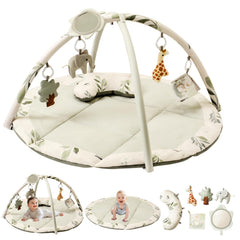 Fortella Baby Play Gym in sage green shows a safe, cushioned mat ideal for tummy time play