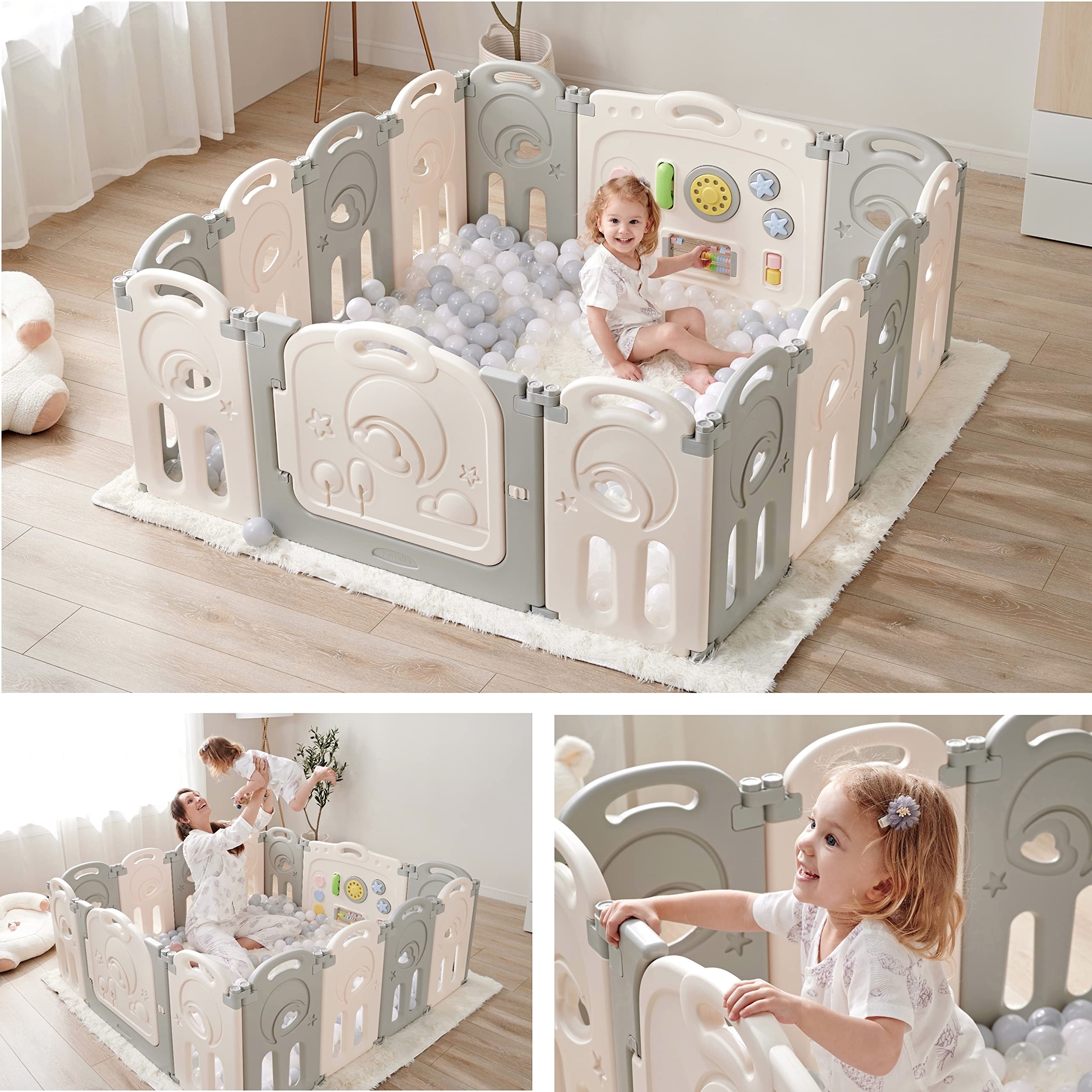 Fortella Cloud Castle gate with safety lock for secure baby access.