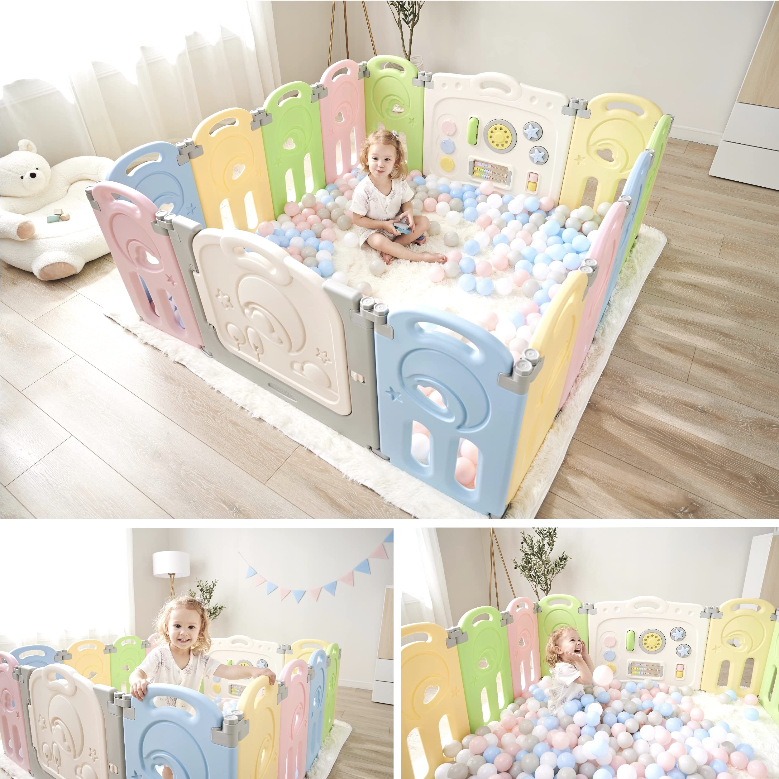 Fortella Cloud Castle Playpen expanded layout creating a spacious play area.