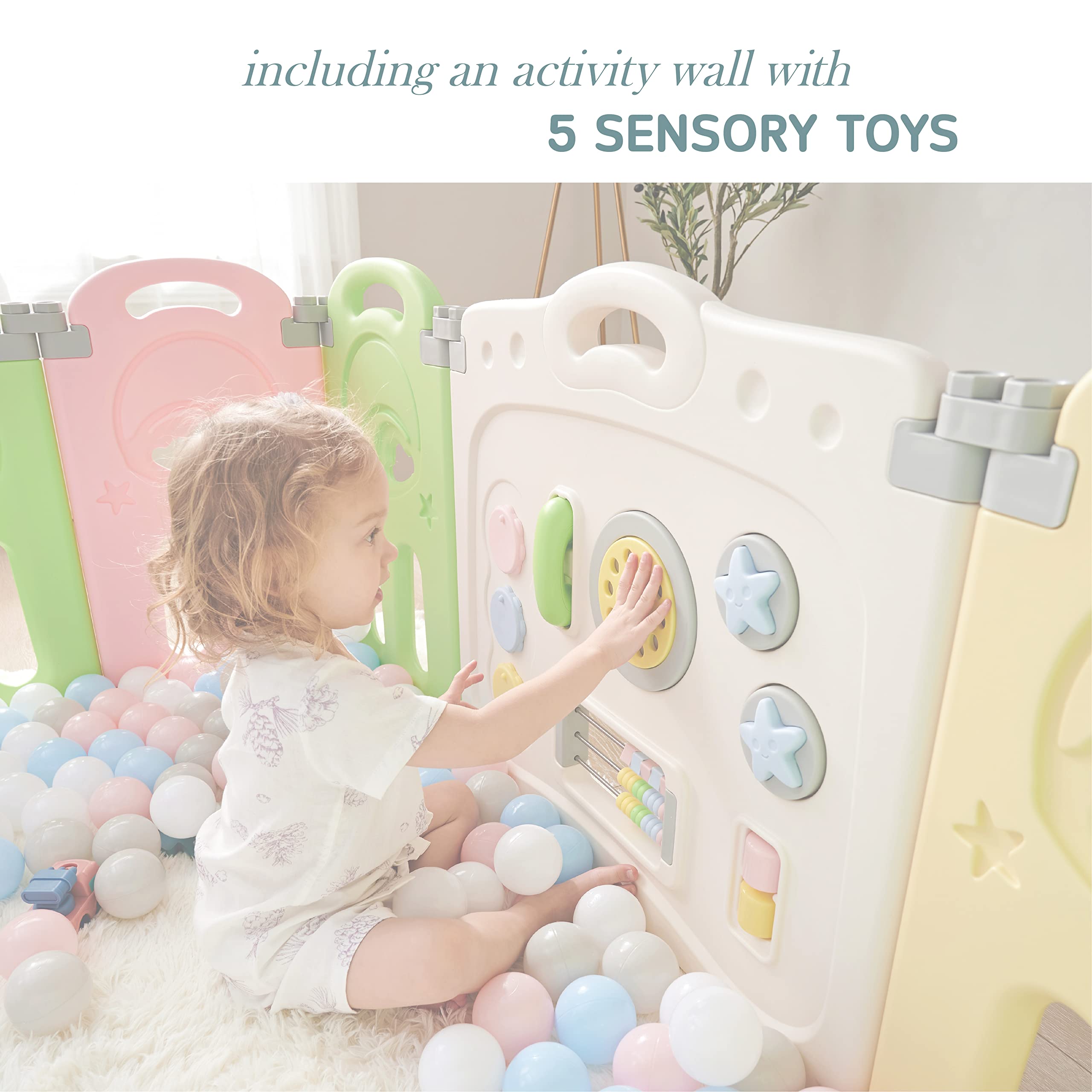 Fortella Cloud Castle Playpen gate with lock for secure containment during play.