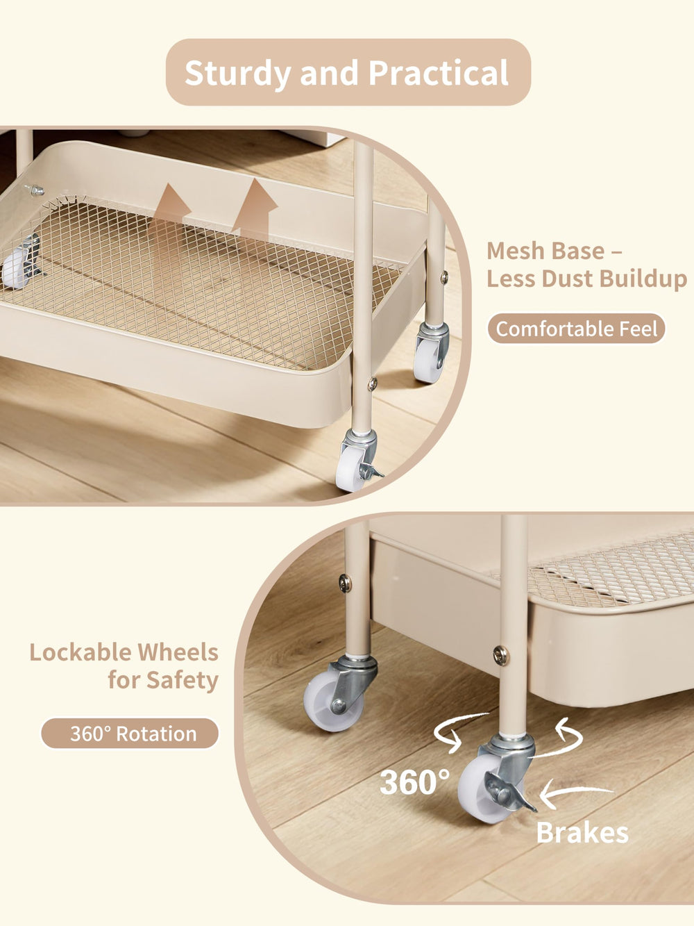 Fortella rolling cart in taupe fits nursery essentials in style.