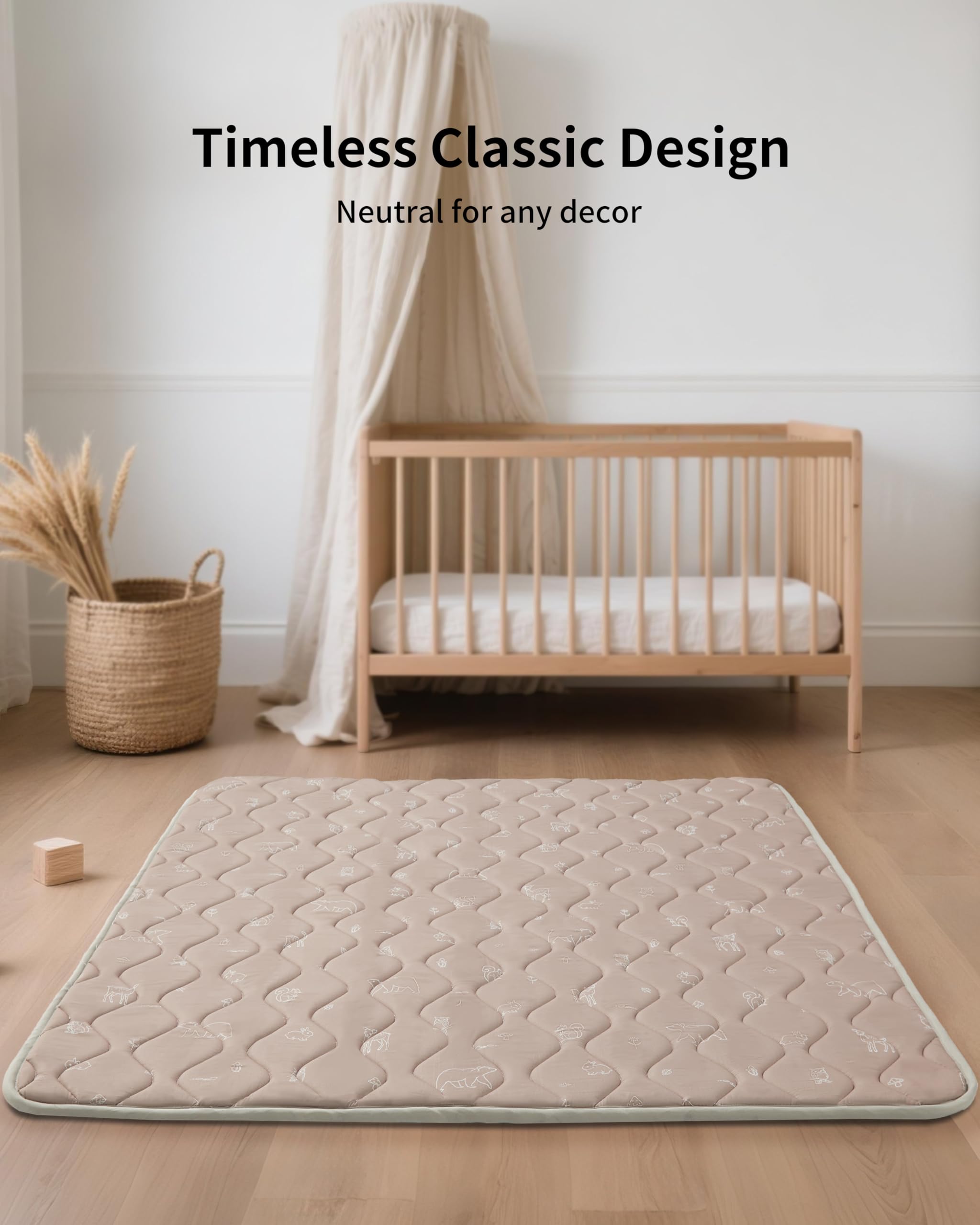 Fortella play mat forest-taupe easy-clean surface for quick tidyups.