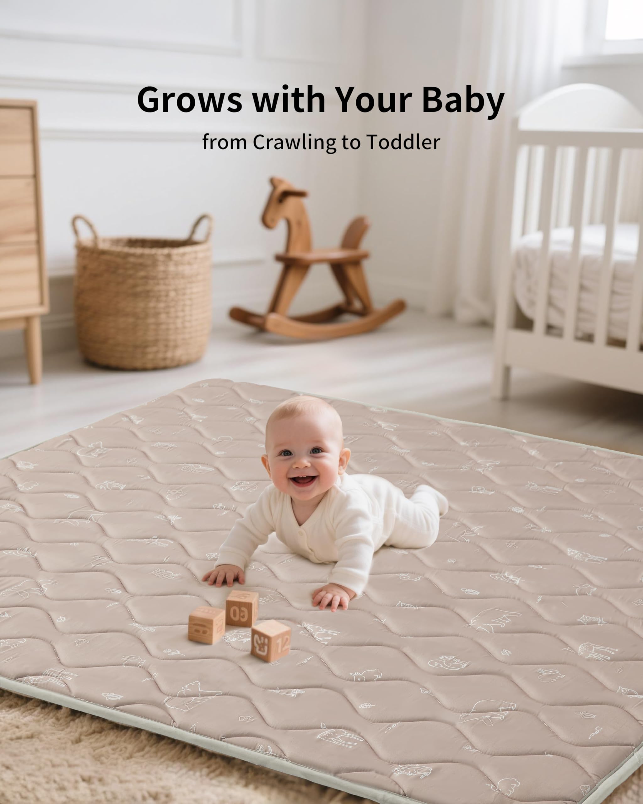 Fortella play mat forest-taupe in nursery creates a cozy play corner.