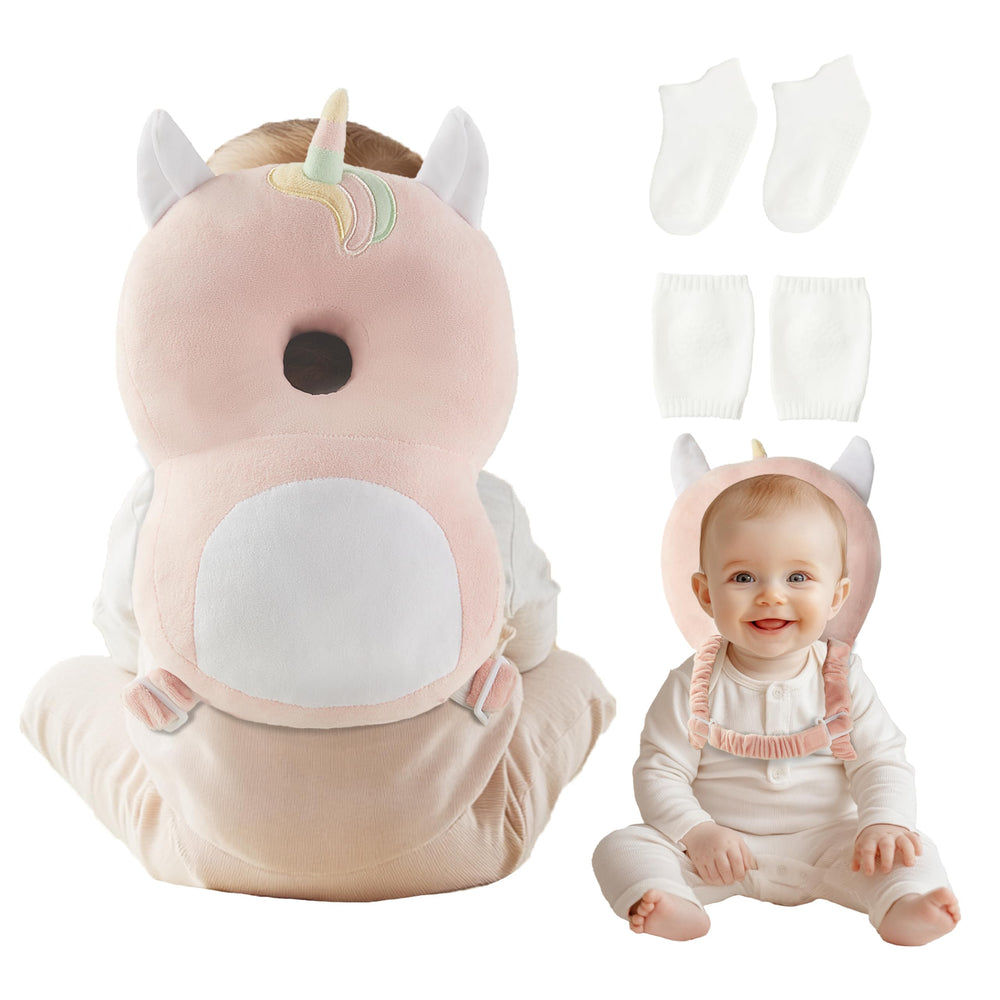 Fortella unicorn head-protector backpack cushions little explorers during playtime