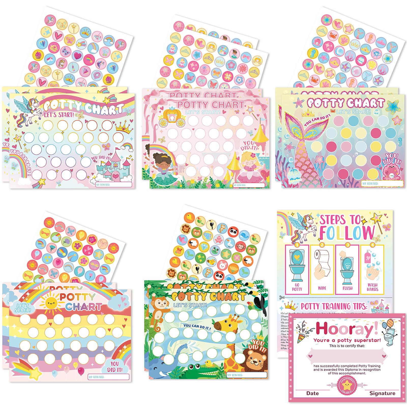 Fortunalux potty chart poster collection guides toddlers toward independent toileting with durable visuals.