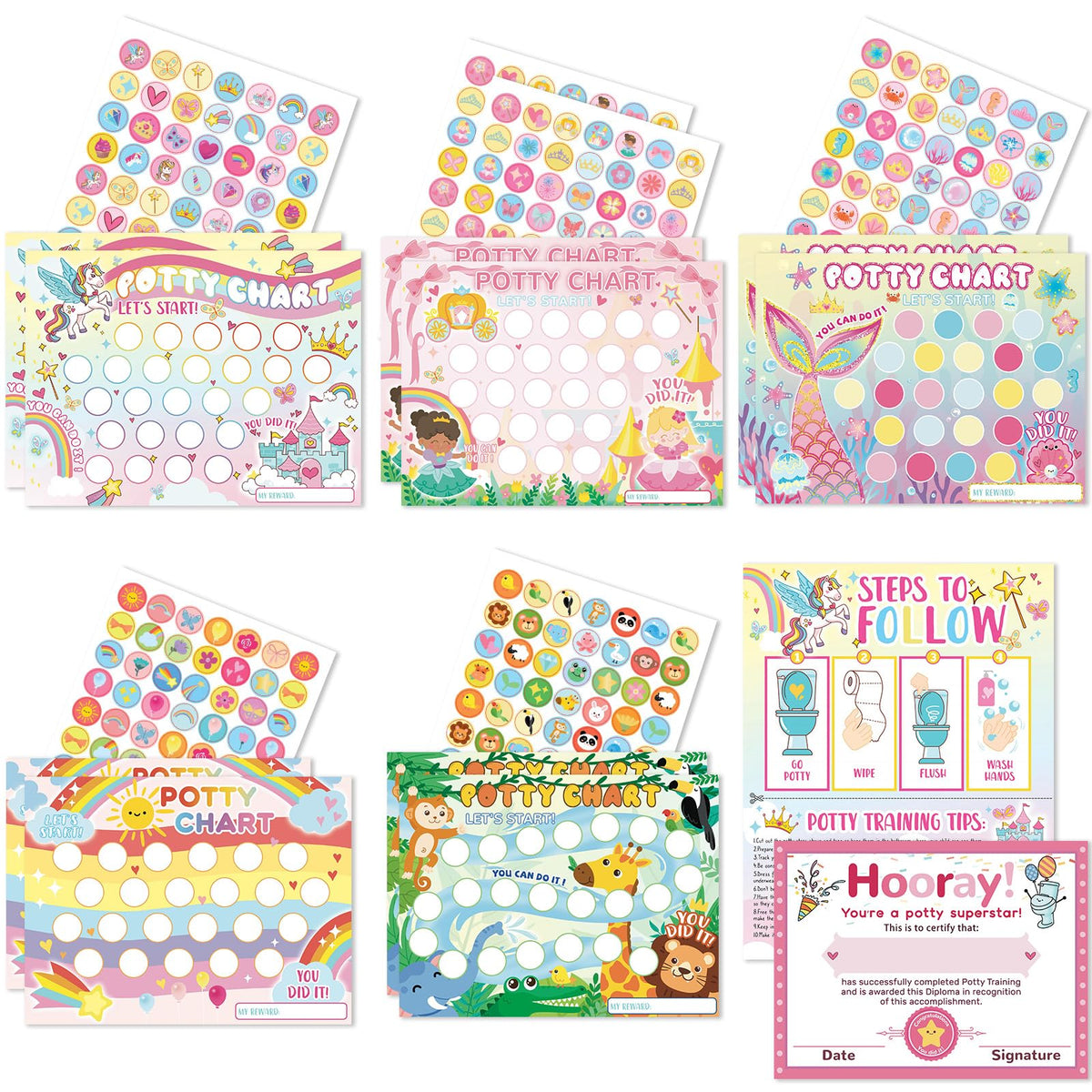 Fortunalux potty chart poster collection guides toddlers toward independent toileting with durable visuals.