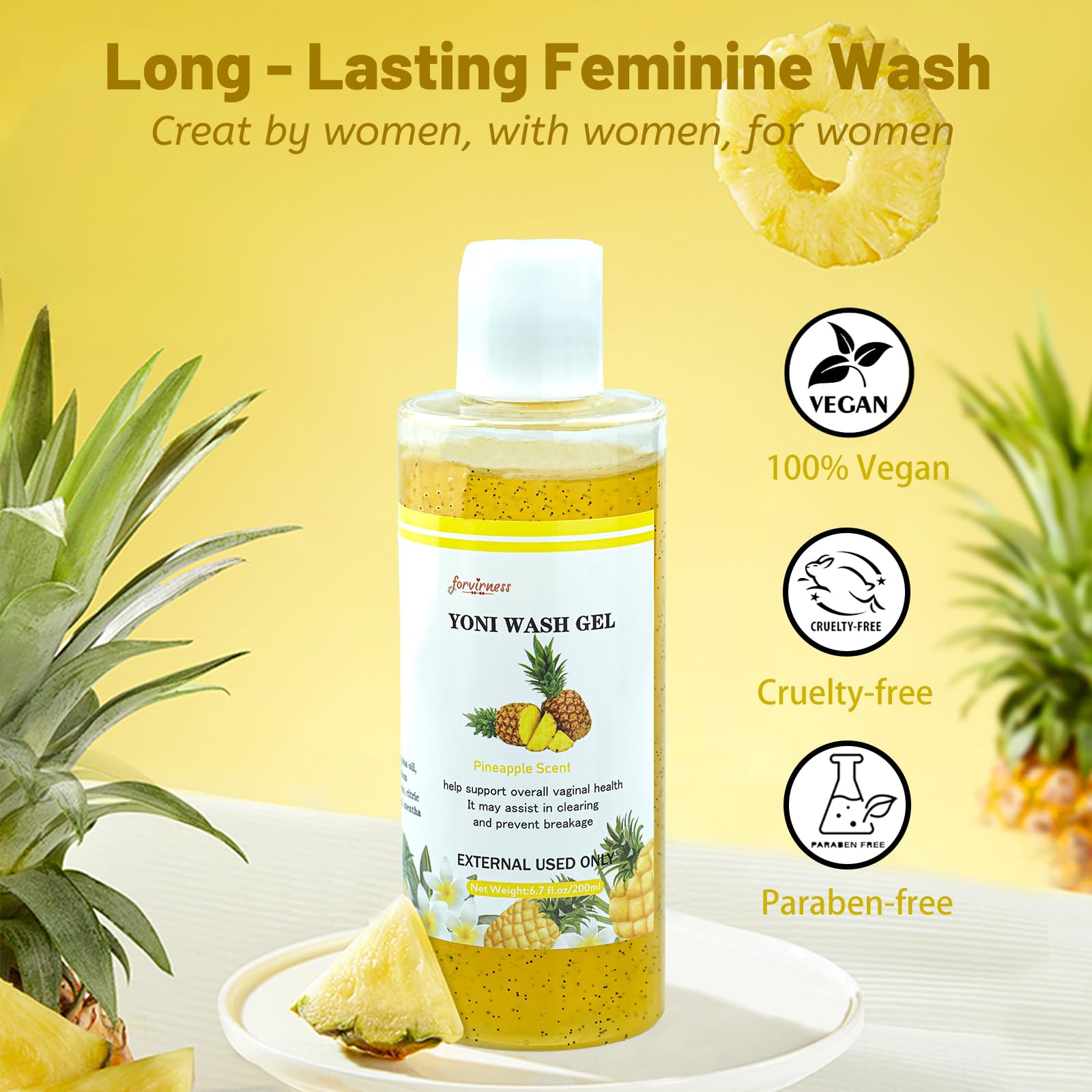 Forvirness pineapple intimate wash set packaging and branding on shelf