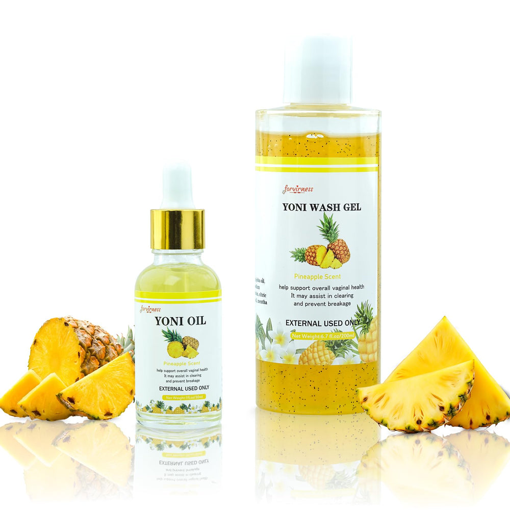 Forvirness pineapple yoni wash bottle with oil set for gentle cleansing and balanced pH