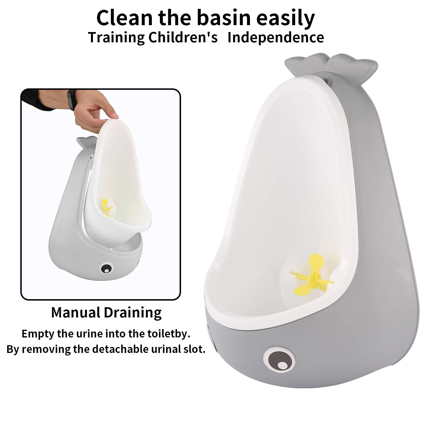 Foryee urinal with suction cups attached securely to tiles.