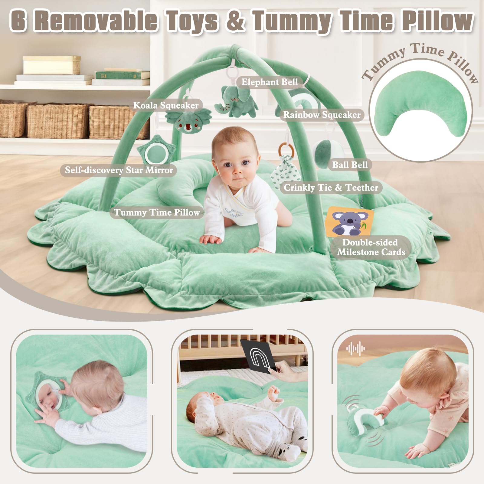 Foryoomi six removable sensory toys featuring koala, elephant, rainbow for exploration