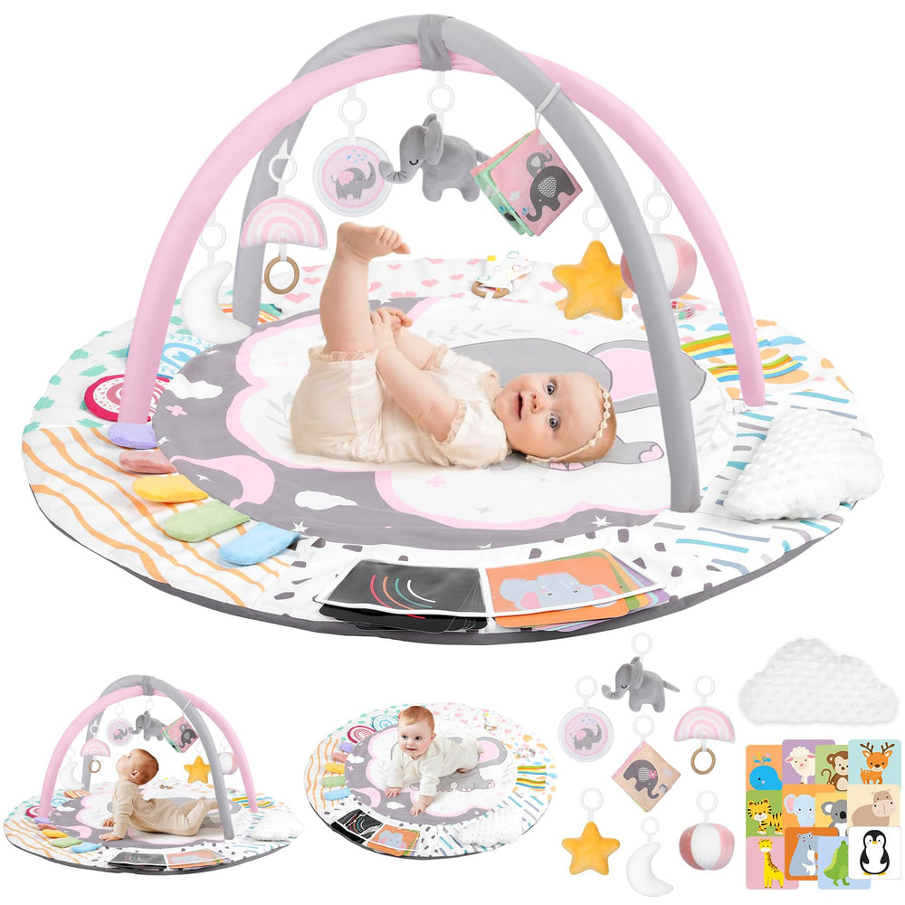 Foryoomi pink elephant play gym mat supports sensory exploration