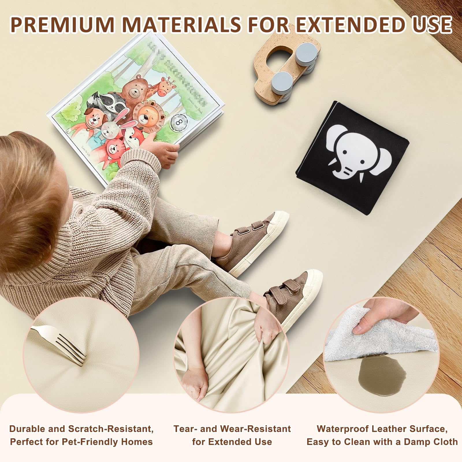 Foryoomi 50x50 mat size emphasizing ample crawling area in rooms.