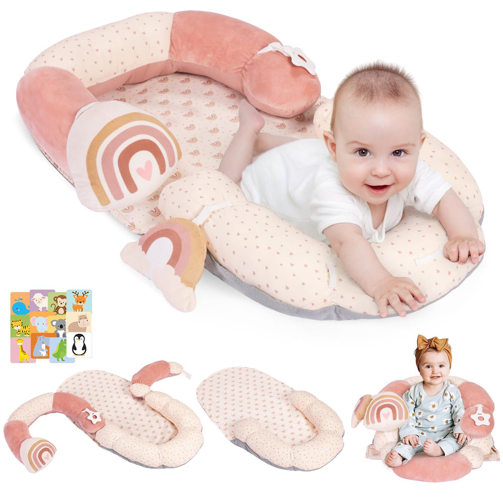 Foryoomi rainbow tummy time mat offers cozy newborn tummy time support