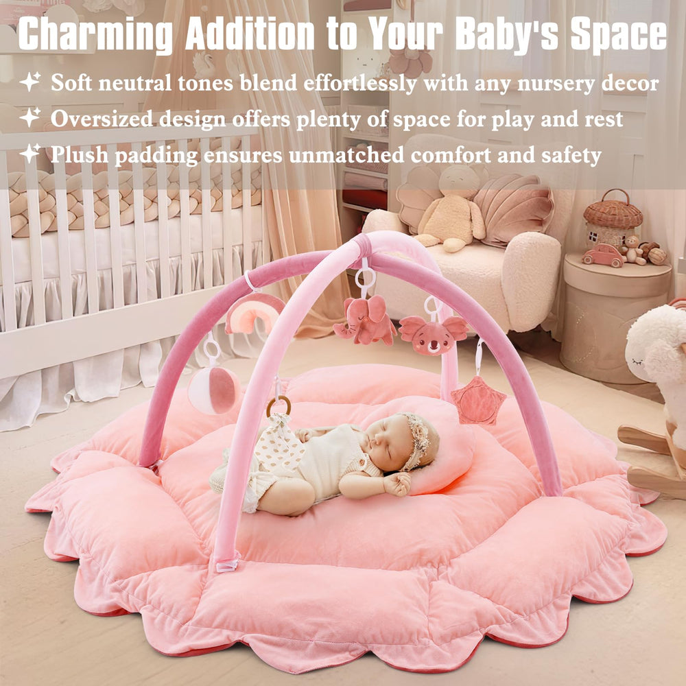 Foryoomi roomy play area mat for lie, crawl, and explore safely