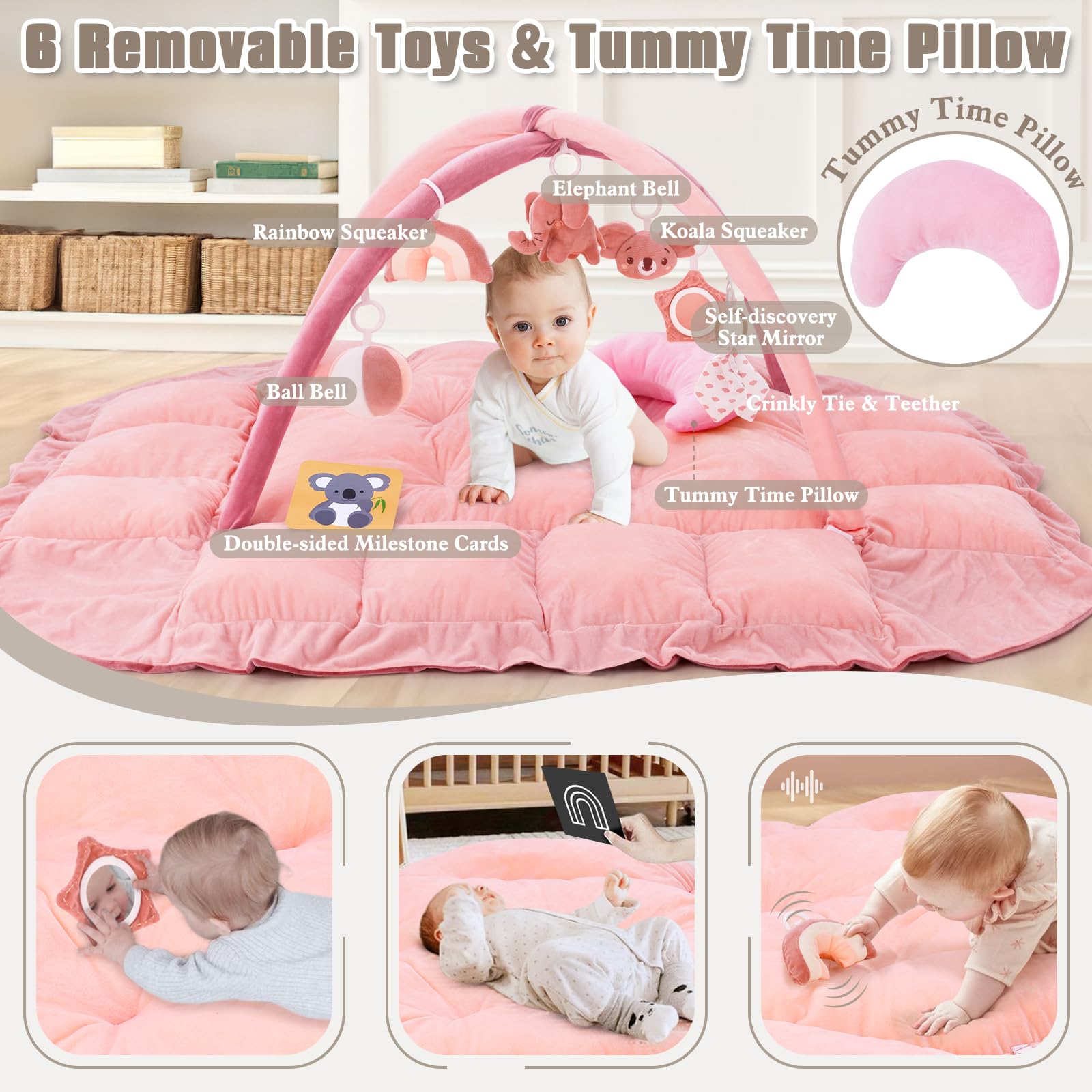 Foryoomi tummy time pillow supports safe supervised play and neck-strengthening moments