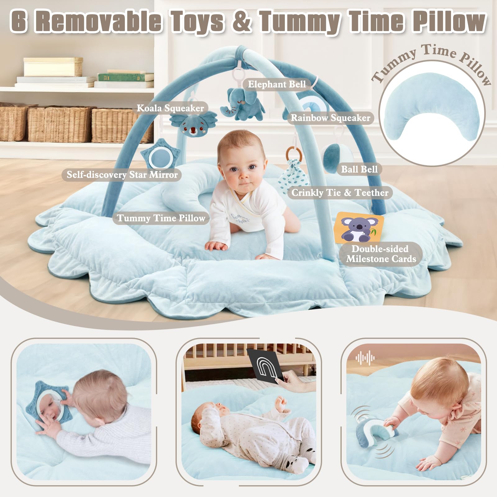 Foryoomi tummy time pillow supports comfortable head lifting and muscle development.