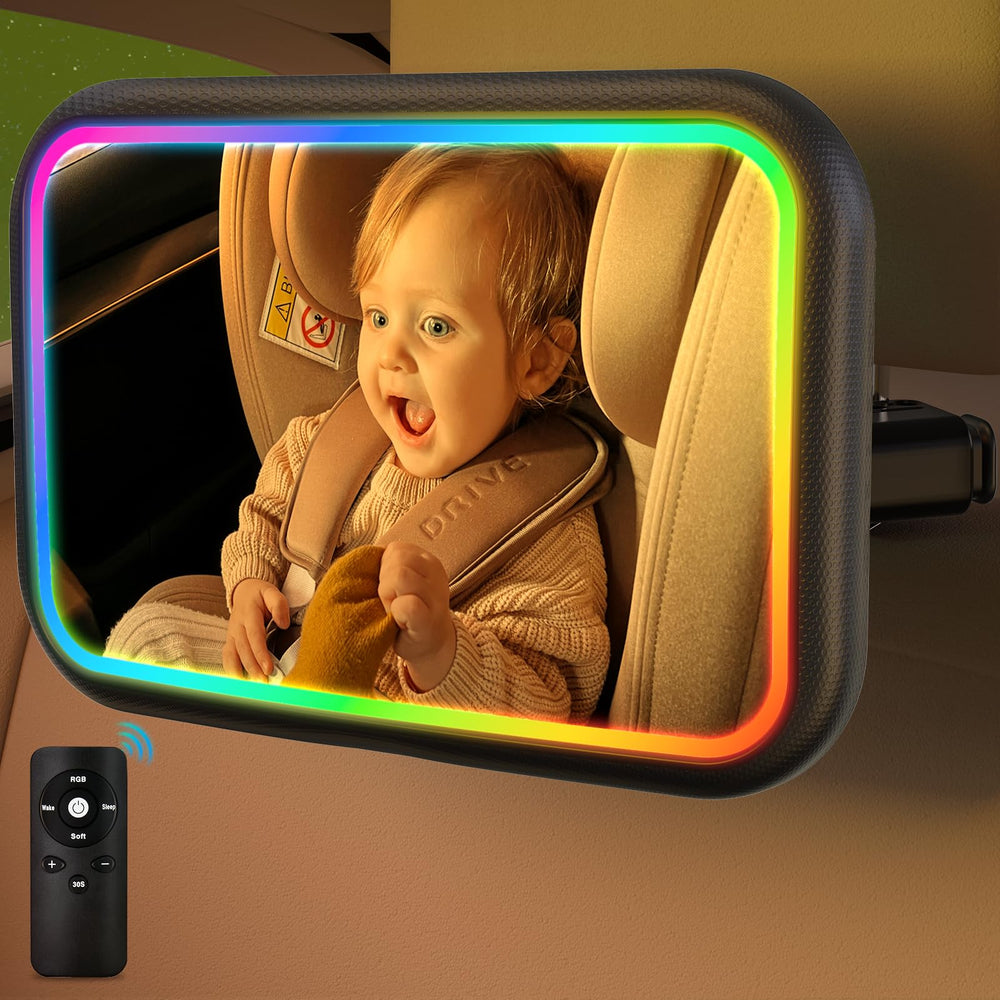 Fosucwin baby car mirror with light offers a clear rear view for safer night driving.
