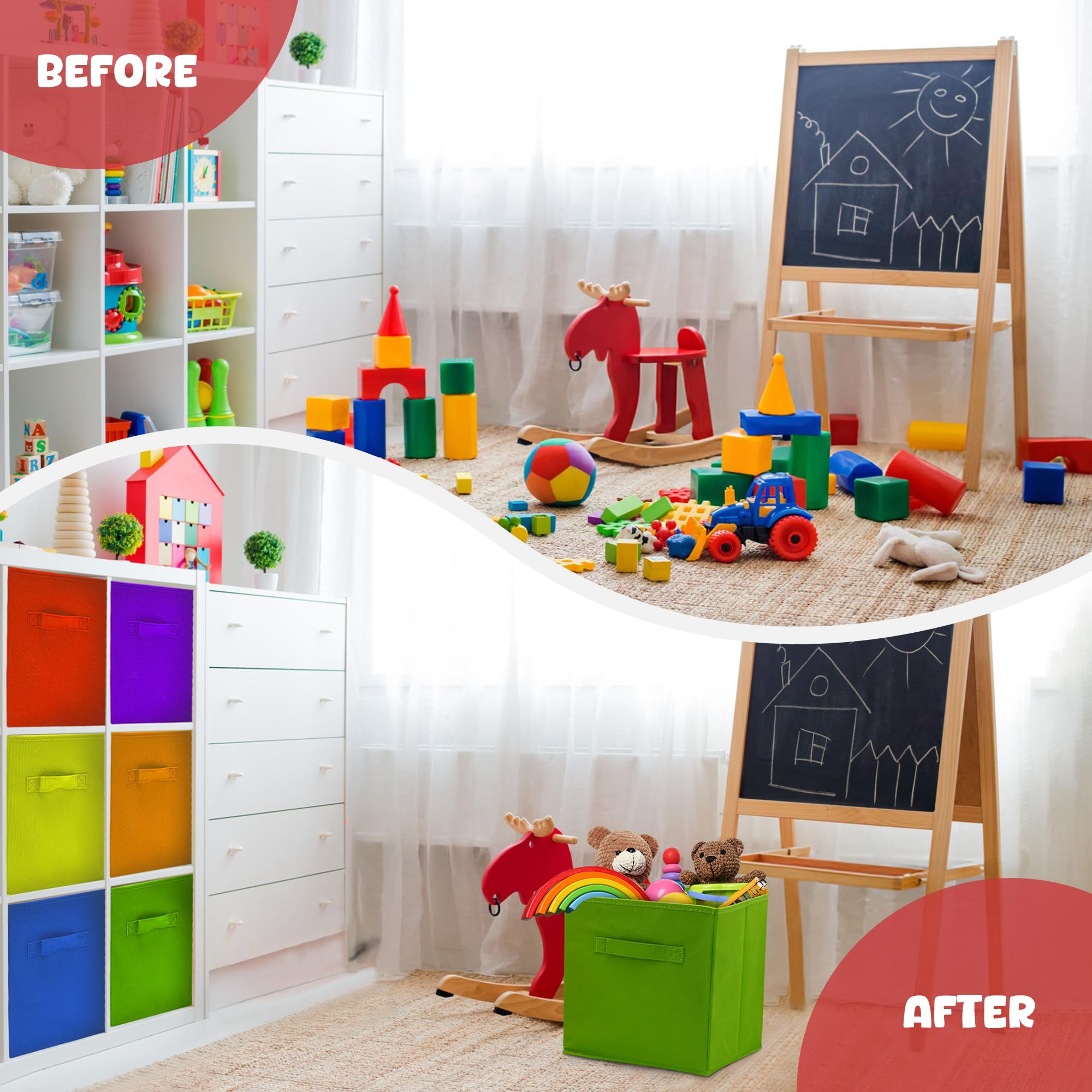 4E's Novelty rainbow storage cube green side view ideal for closet organization