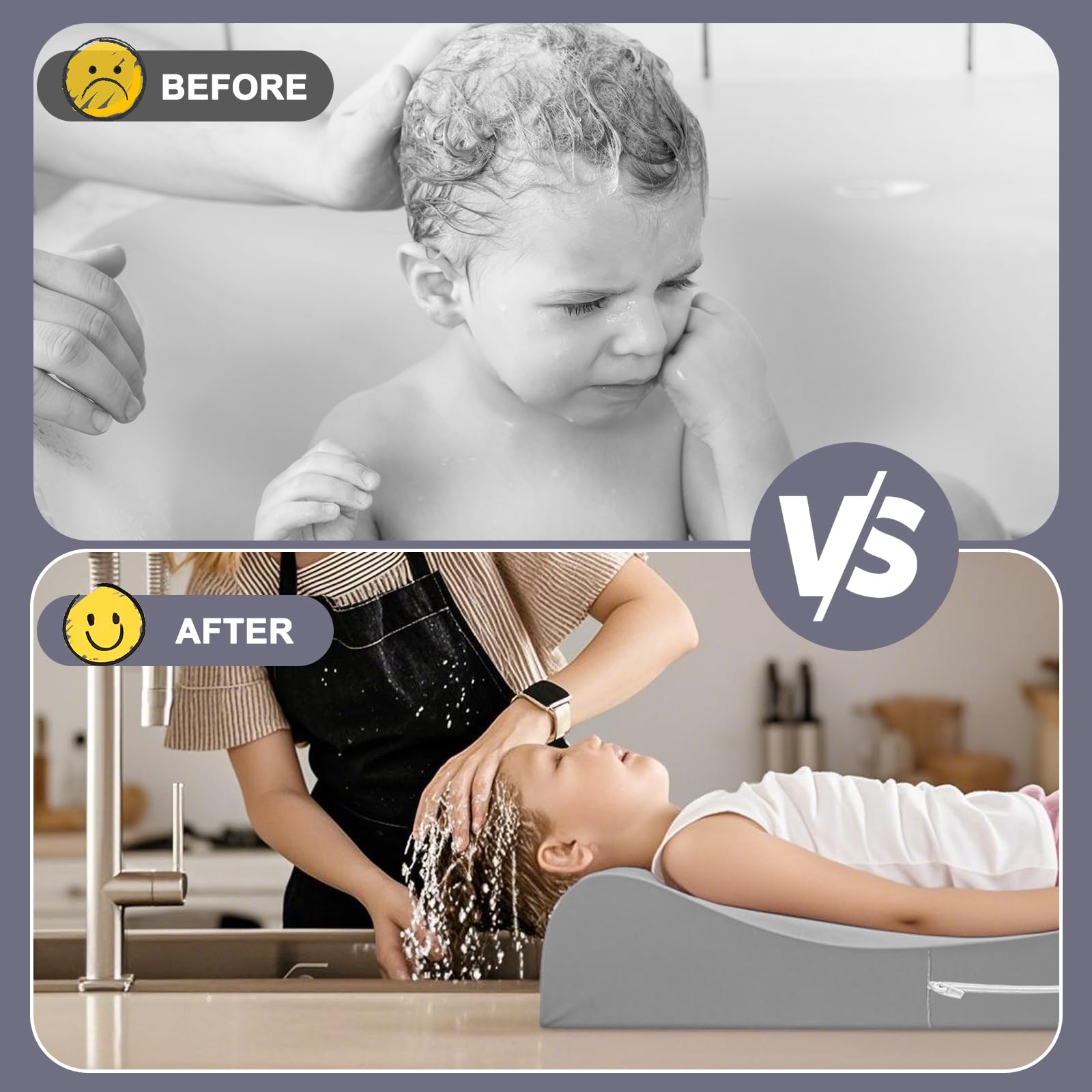 FOUXTEL soft high-density foam padding comforts kids during hair washing sessions.
