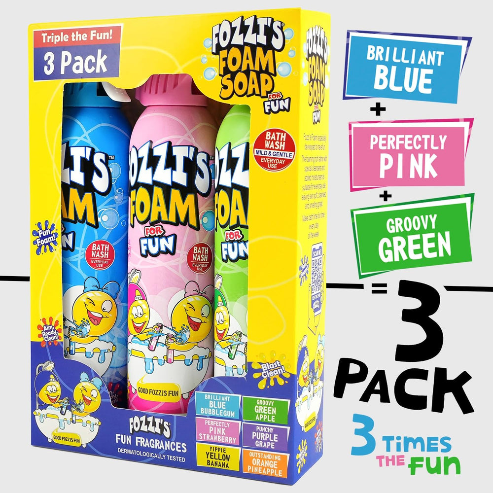 FOZZI'S bath foam bottle shown for kid-friendly spray play