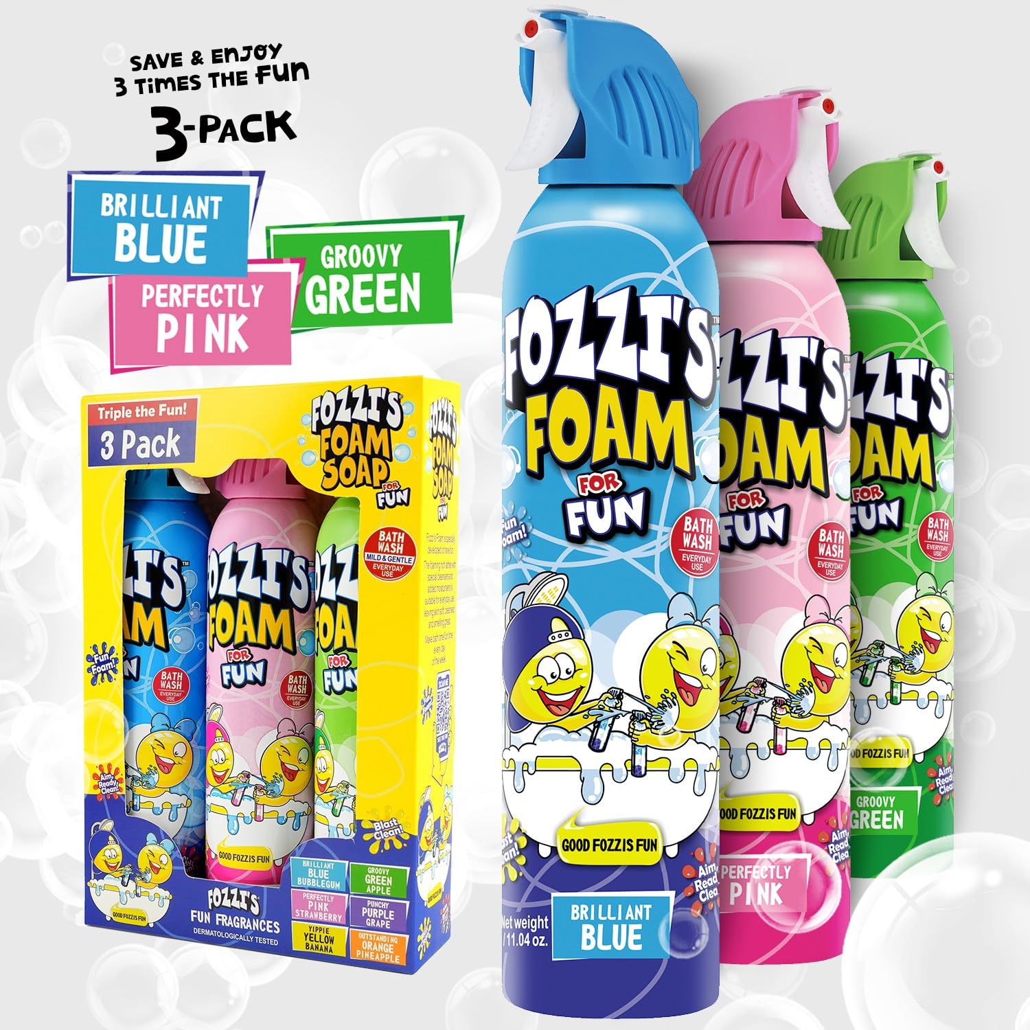 FOZZI'S mixed bath foam spray in berry scent for giggles and quick rinsing