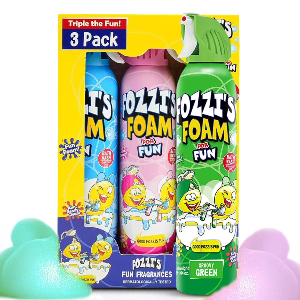 FOZZI'S mixed bath foam spray in bubblegum for colorful playtime bubbles