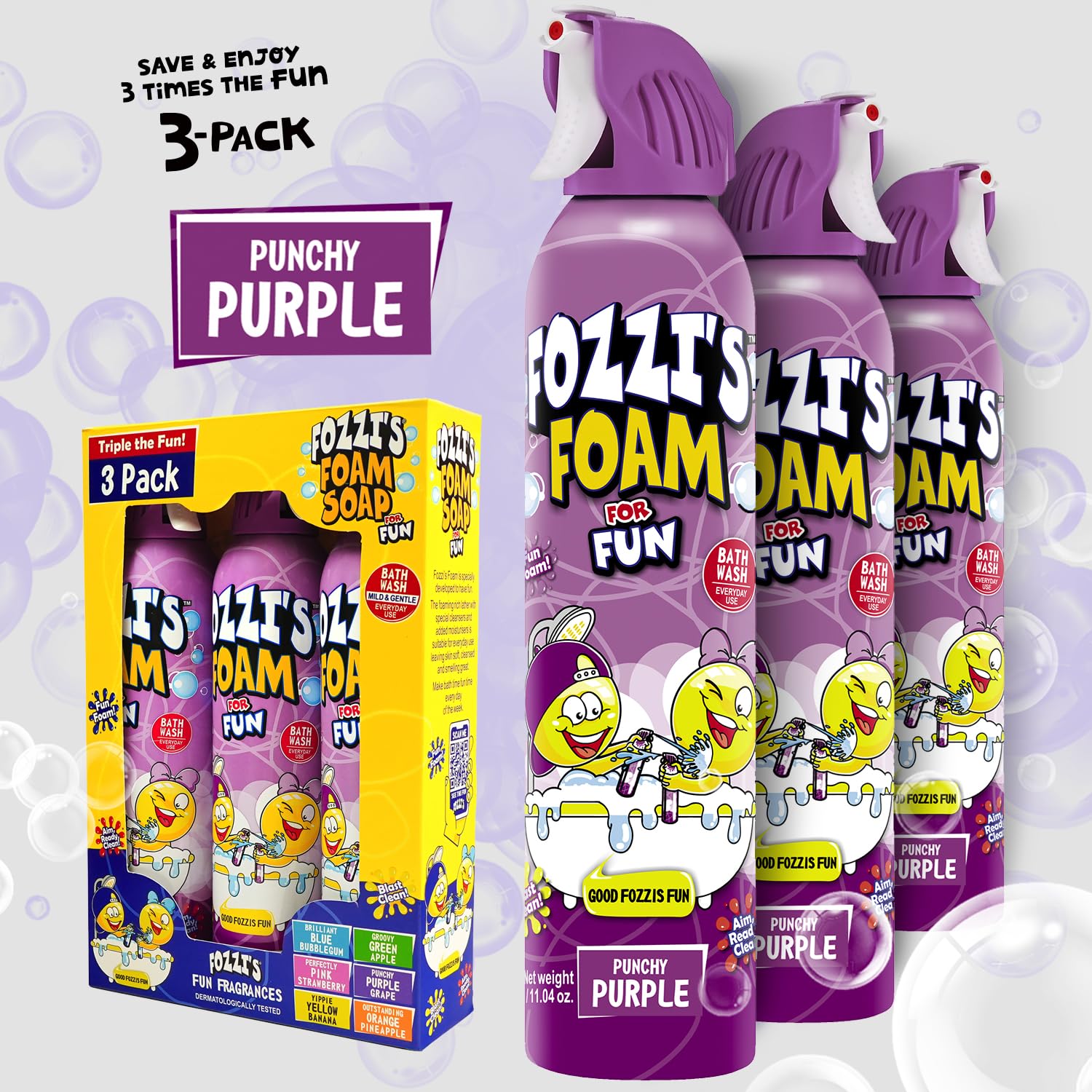FOZZI'S Punchy Purple bubble castle foam invites kids to build in the tub.