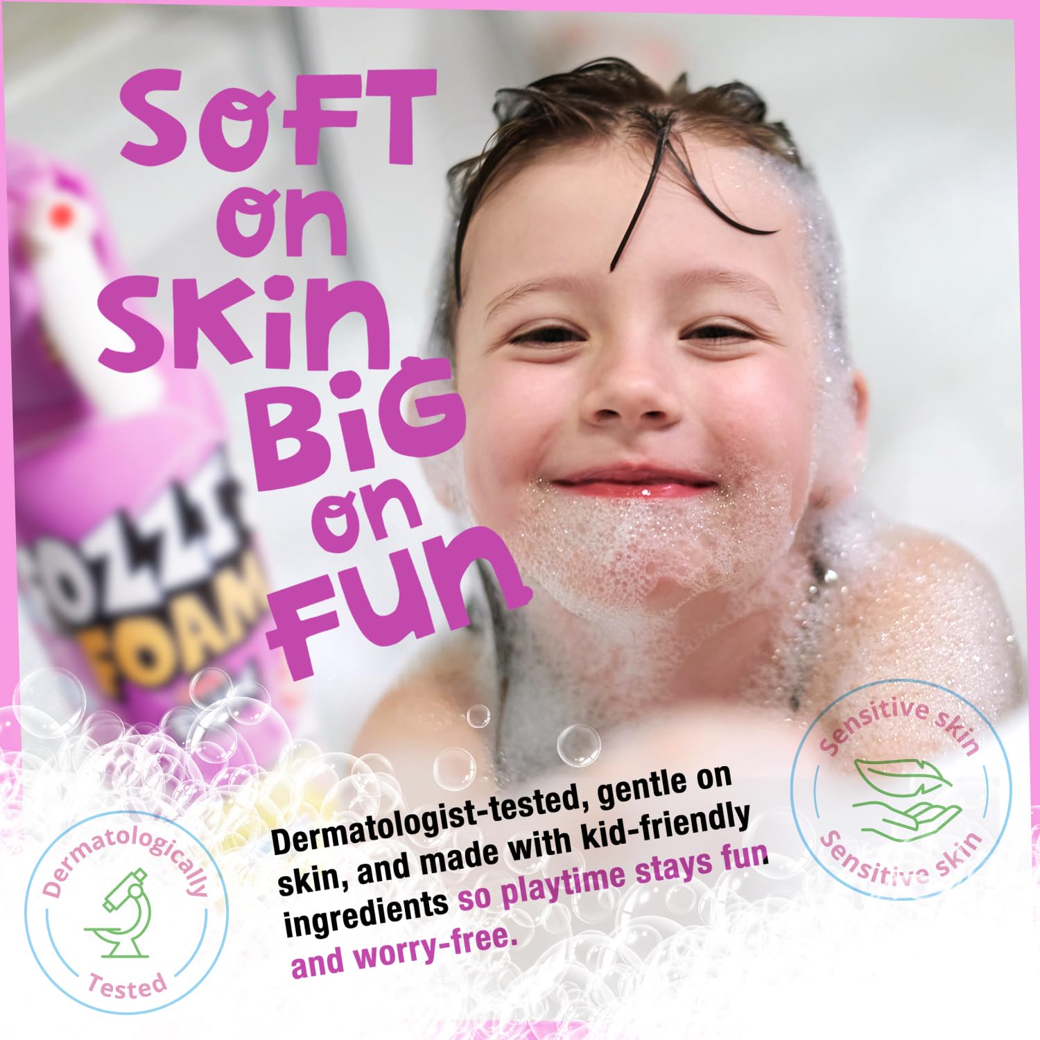 FOZZI'S Punchy Purple gentle moisturizing cleanser leaves skin soft after baths.