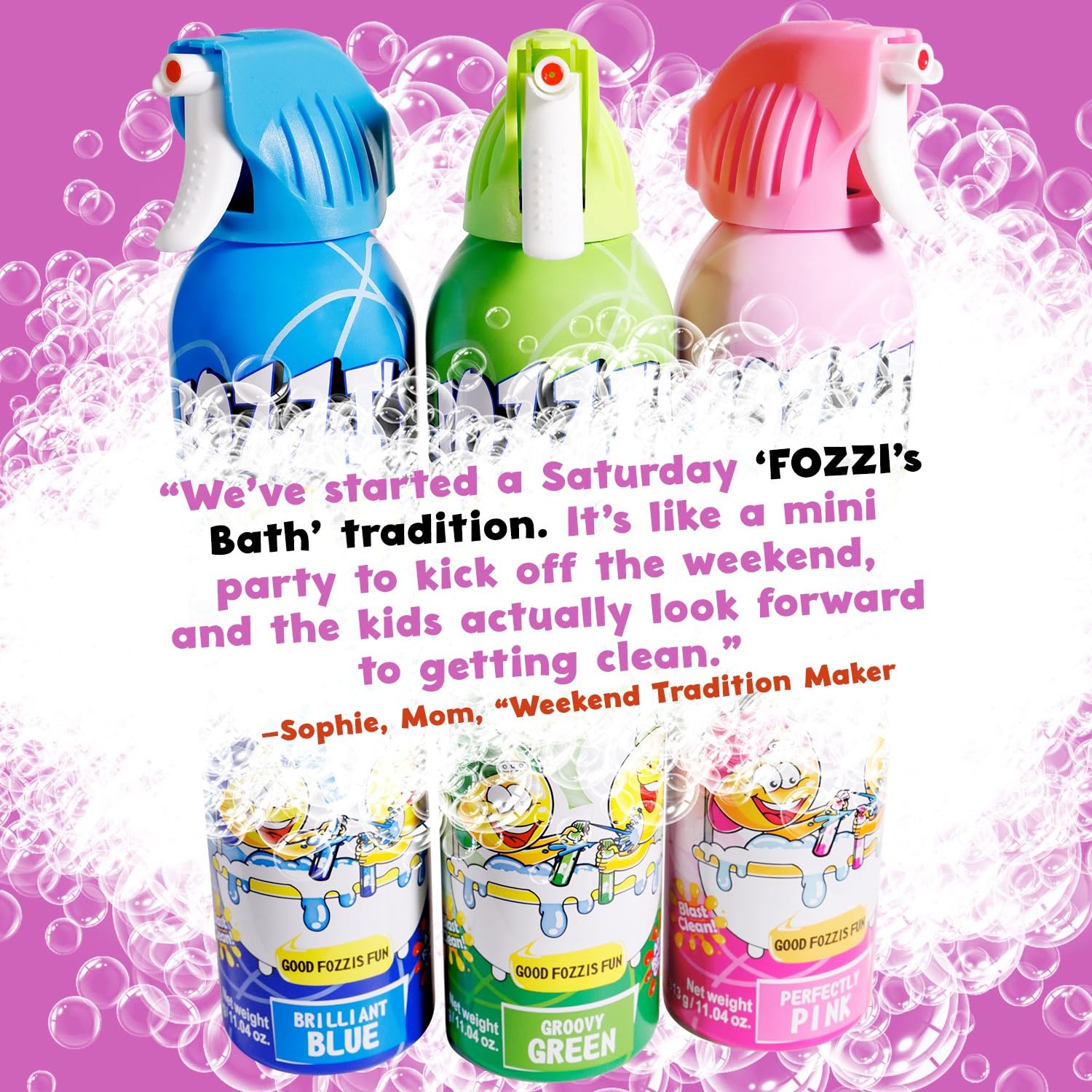 FOZZI'S rinse-friendly foam simplifying quick tub cleanup after bubbly adventures