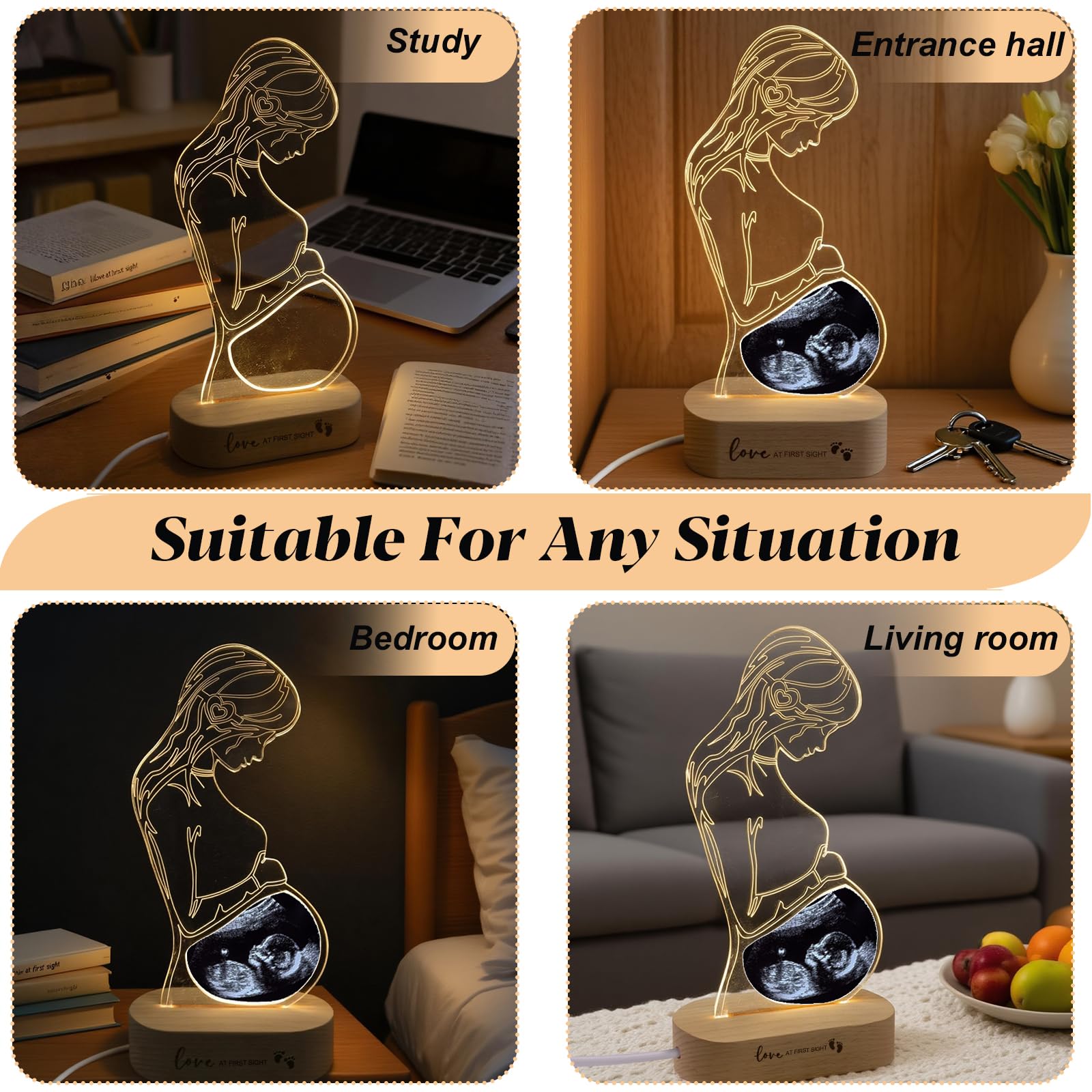 Frddiud night-light and photo frame combo sits neatly on a dresser.