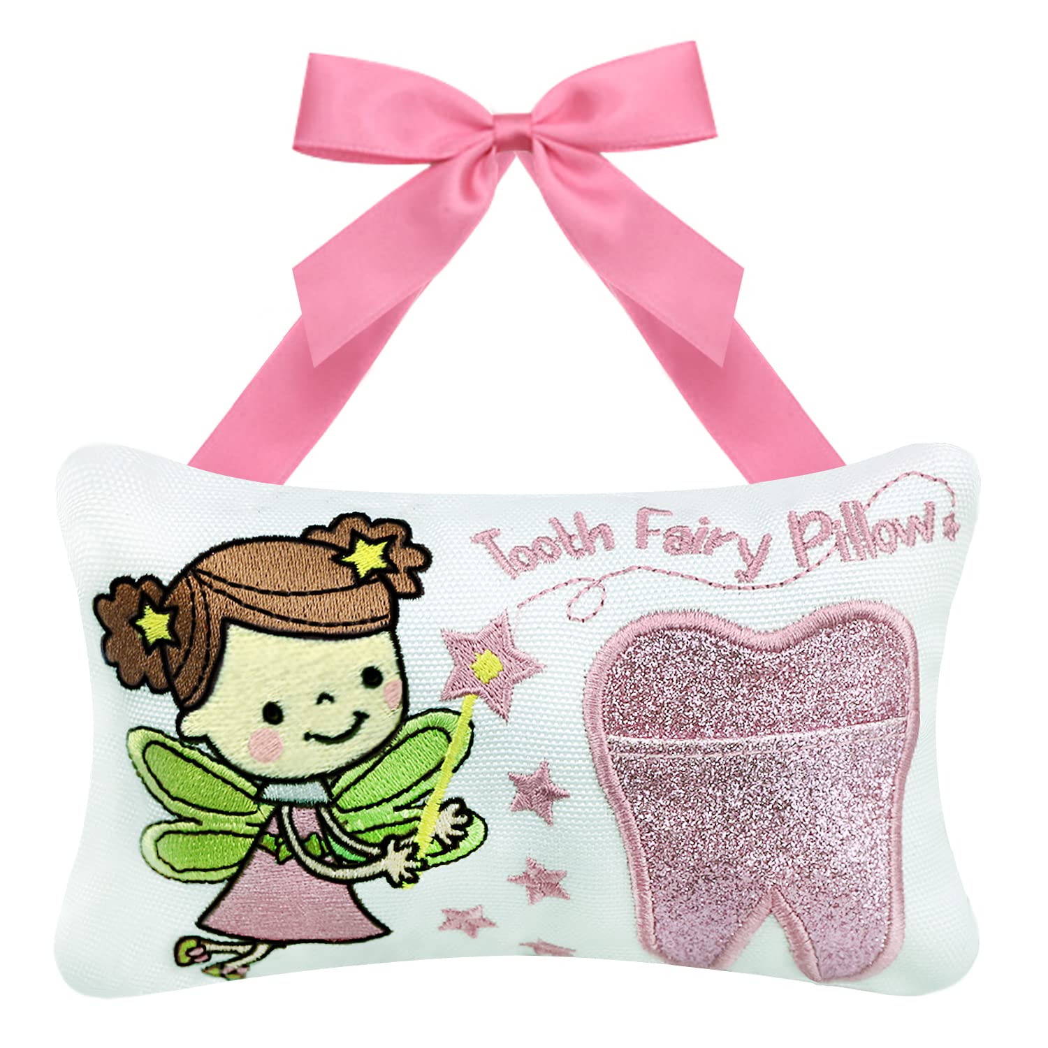 free-space Tooth Fairy Pillow with embroidered pocket for lost teeth and coins.