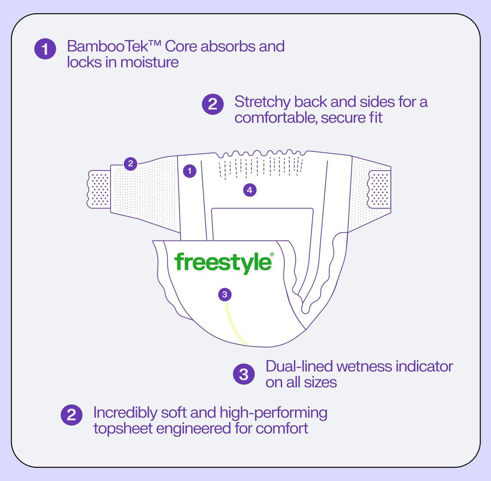 Freestyle BambooTek Diapers Size 4 sensitive-skin design free of toxins.