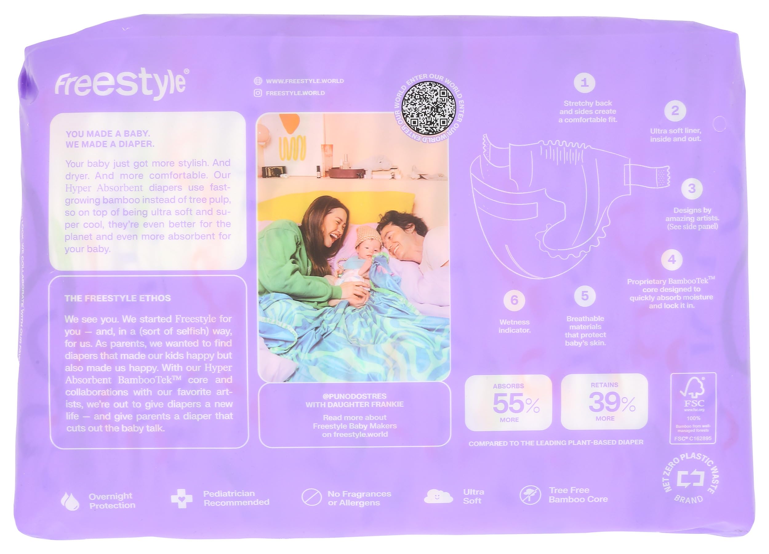 Freestyle Diapers Size 3 soft liners inside-out for skin comfort