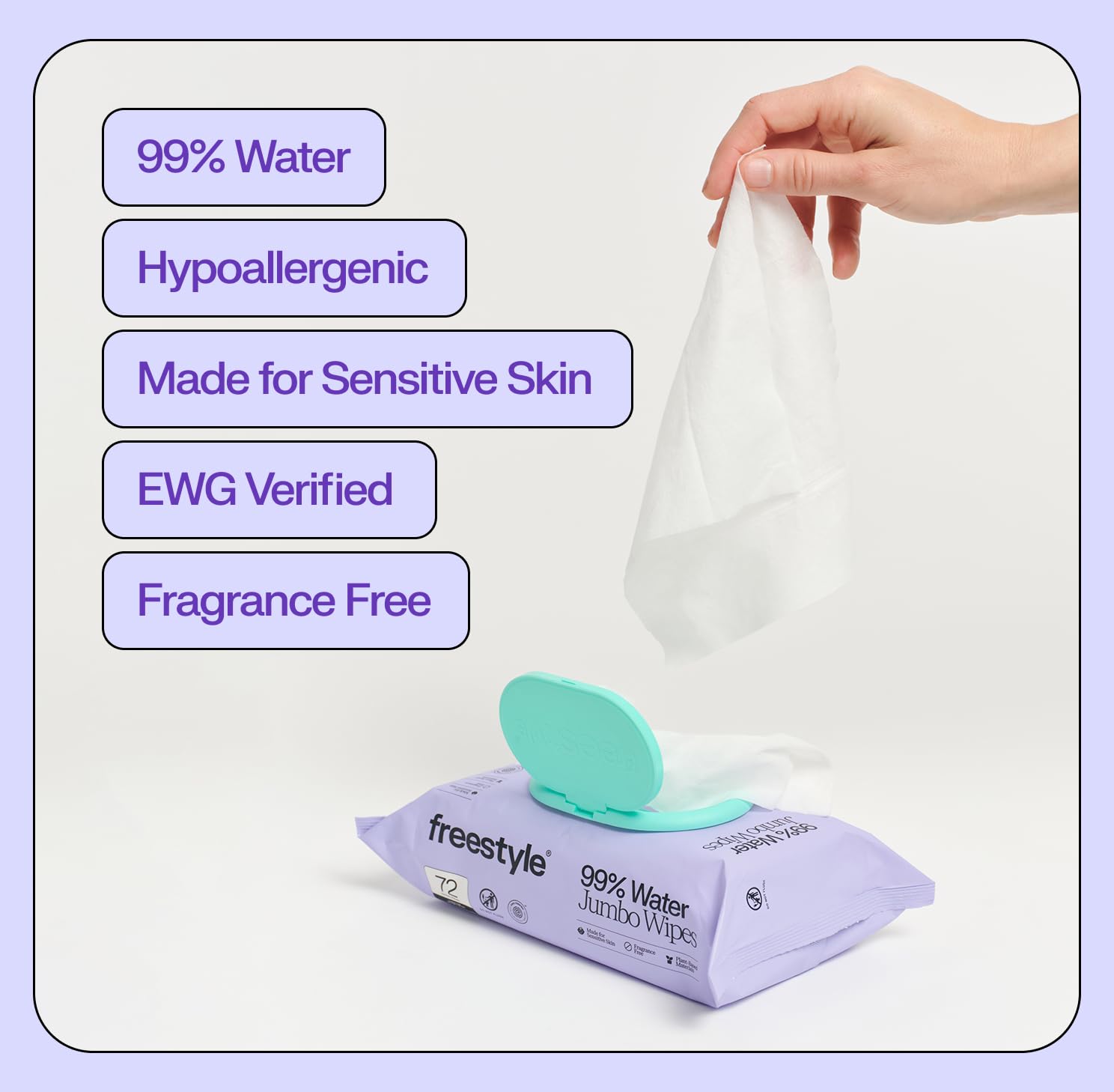Freestyle Soft Jumbo Baby Wipes tree-free material supporting sustainable care