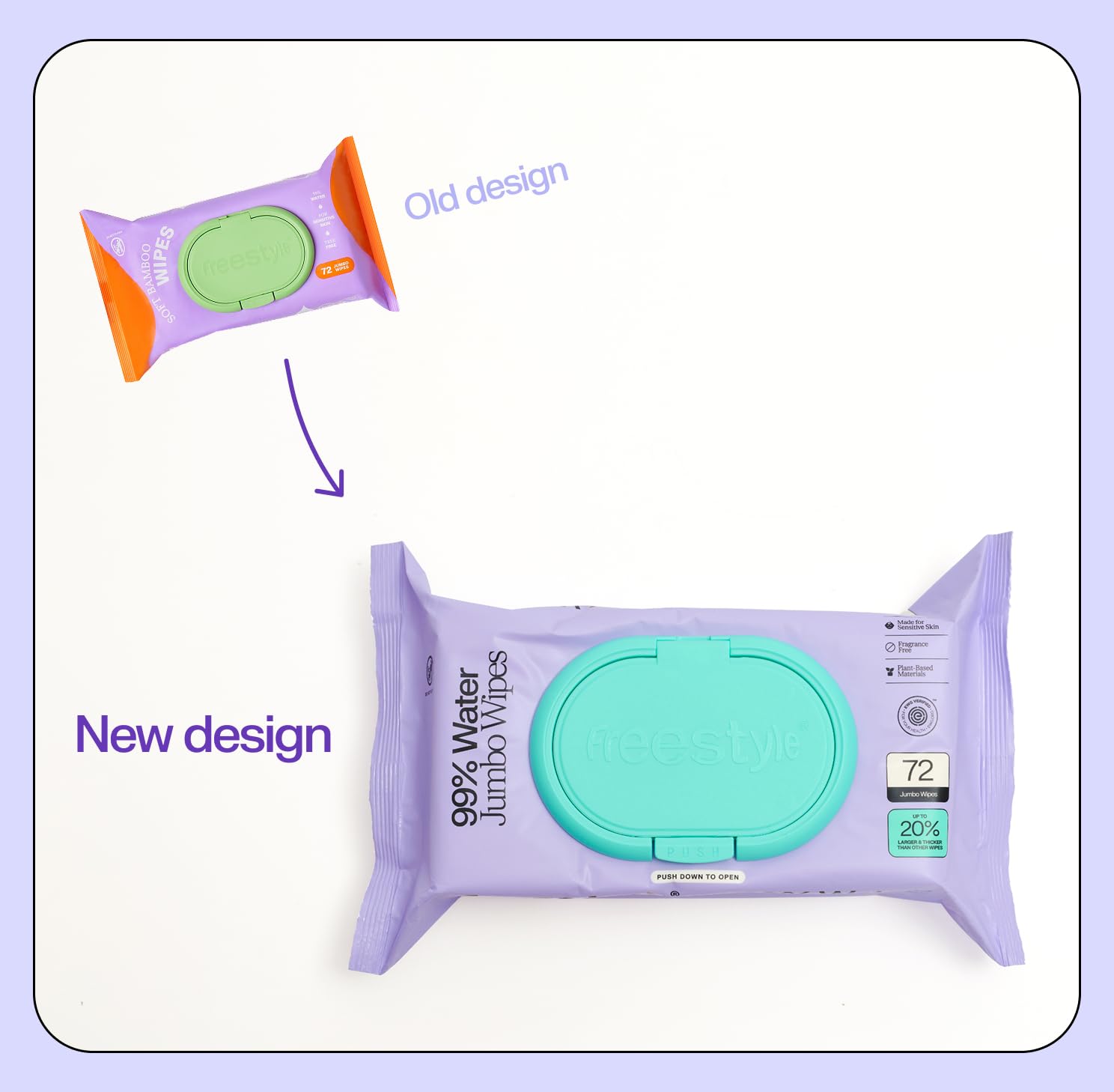 Freestyle Soft Jumbo Baby Wipes unscented close-up for sensitive skin care