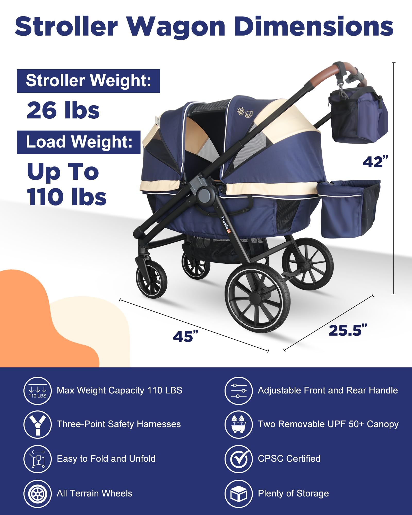 Freetex Tandem Wagon with all-terrain wheels handles sand and grass smoothly