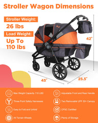 Freetex Tandem Wagon with all-terrain wheels ready for diverse surfaces.