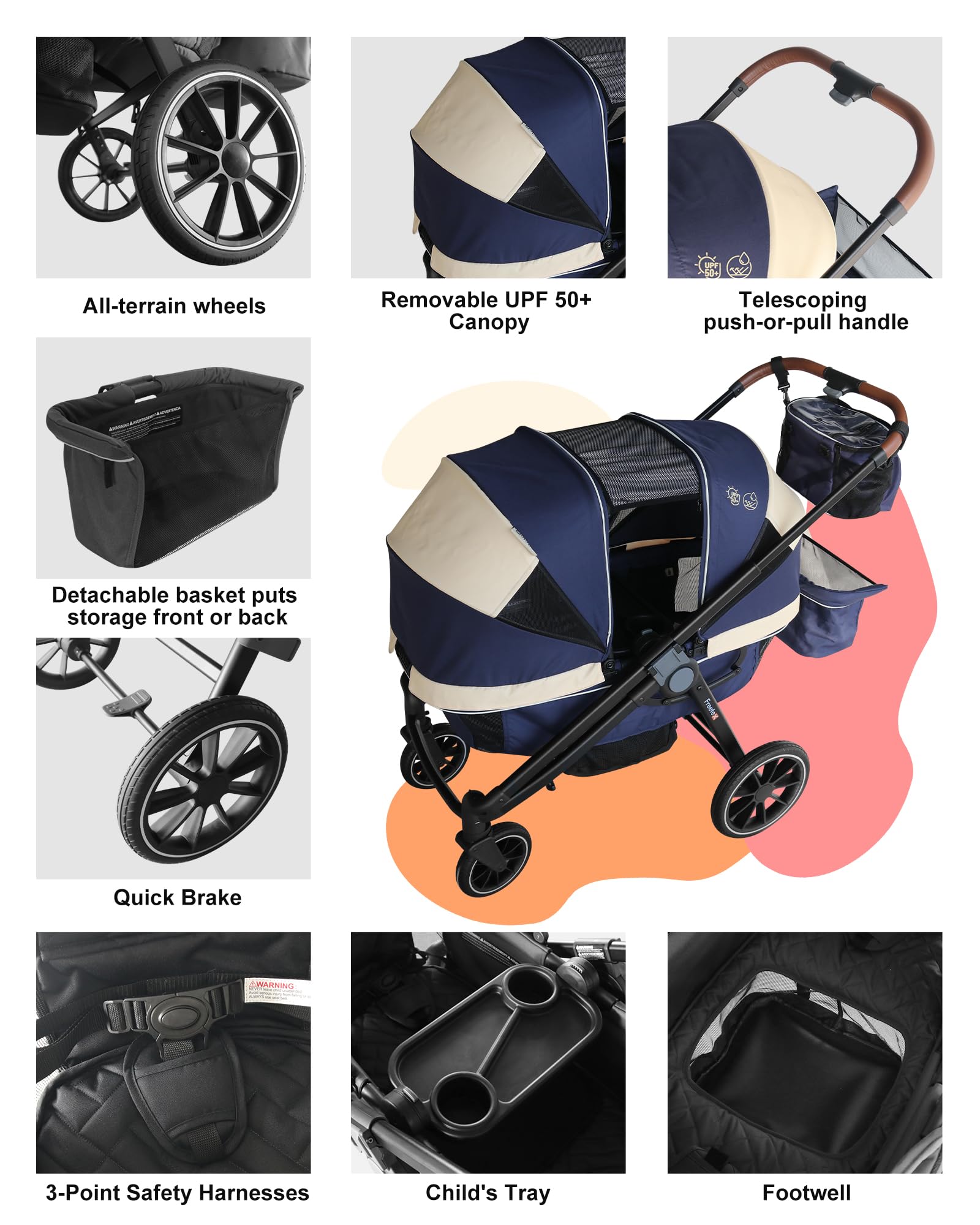 Freetex Tandem Wagon removable child tray for snack time on the go
