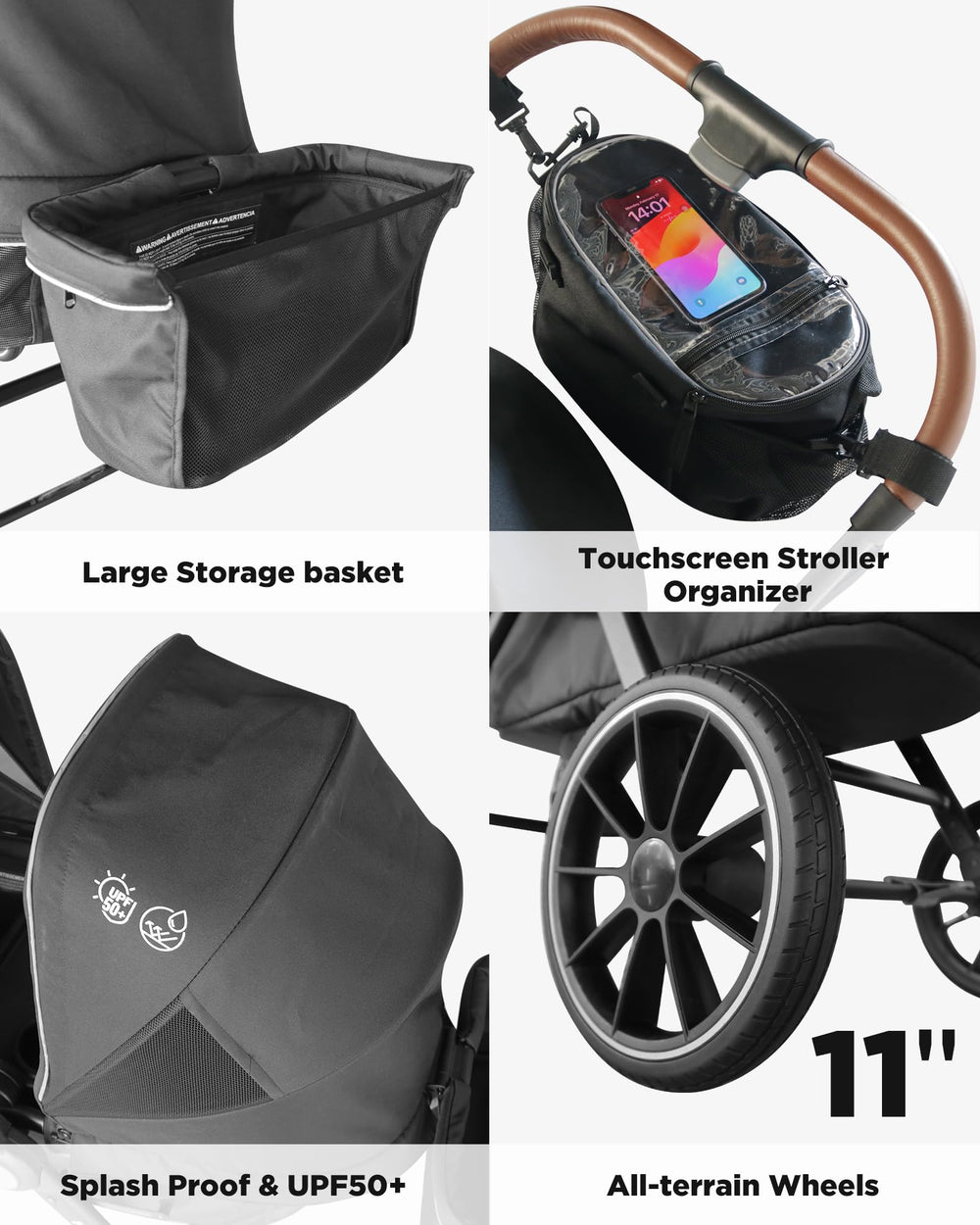 Freetex Tandem Wagon built-in cup holders and organizers.