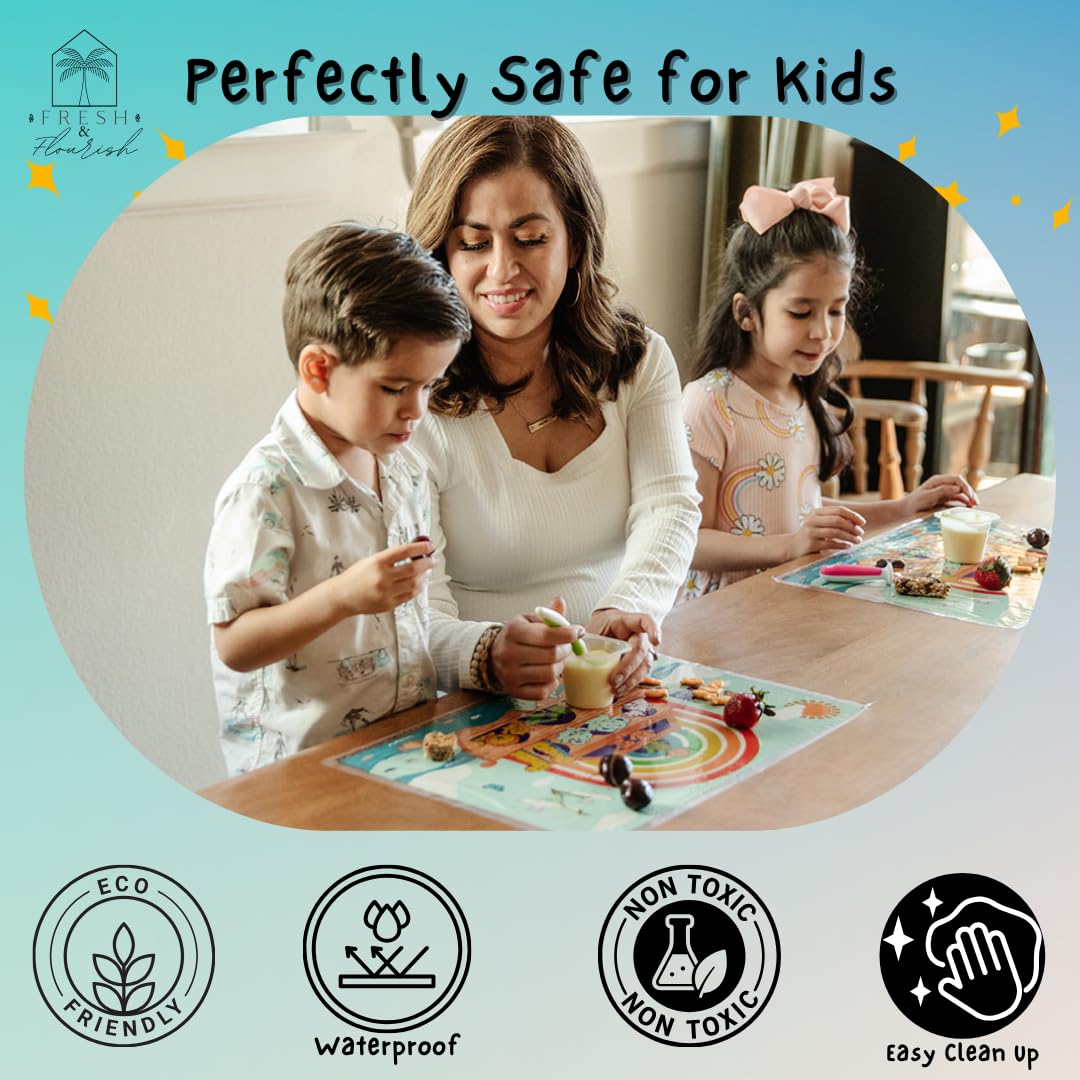 Fresh & Flourish BPA-free placemat material ensures a safe eating surface.