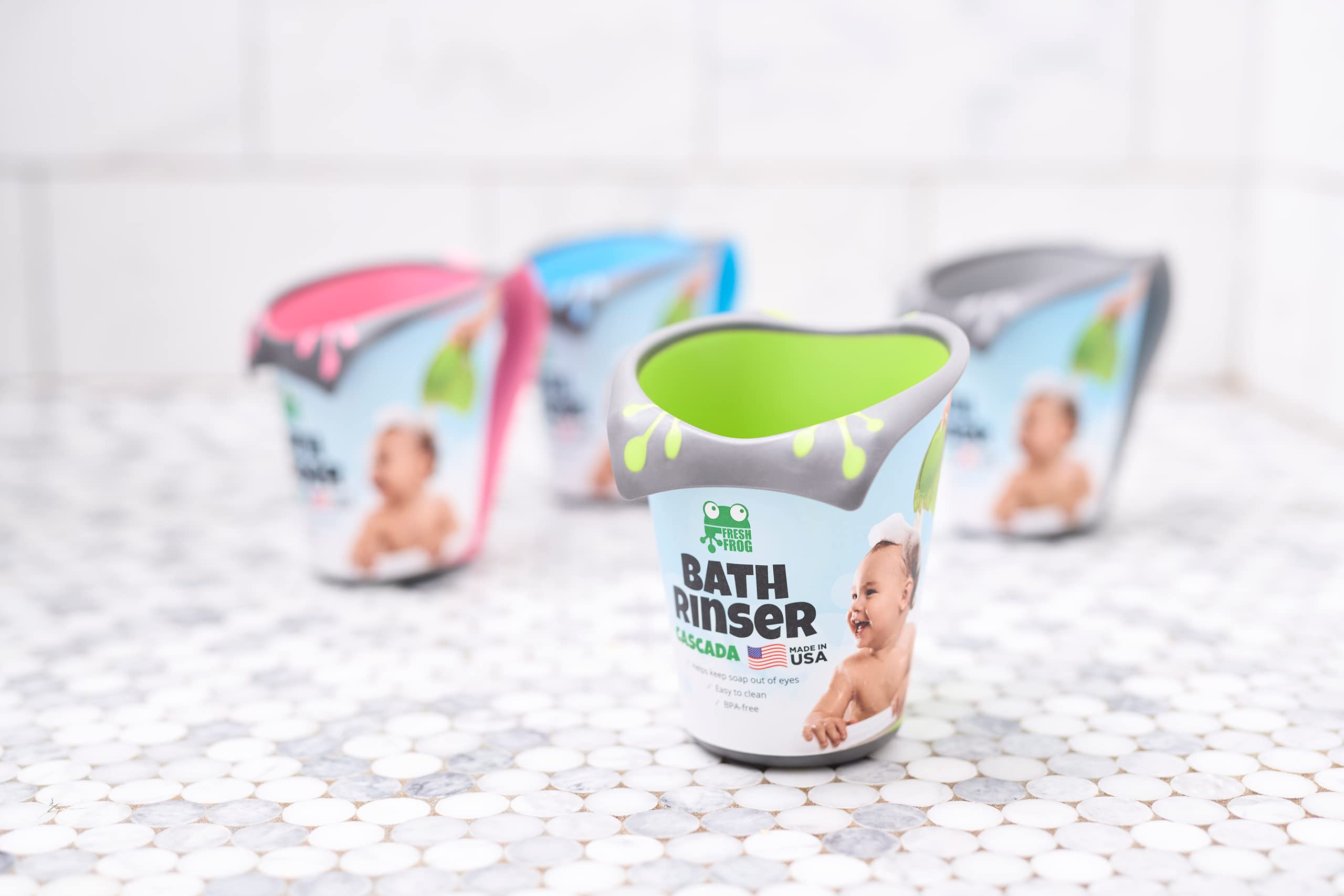 FRESH FROG durable, food-grade plastic cup for repeated bath-time use.