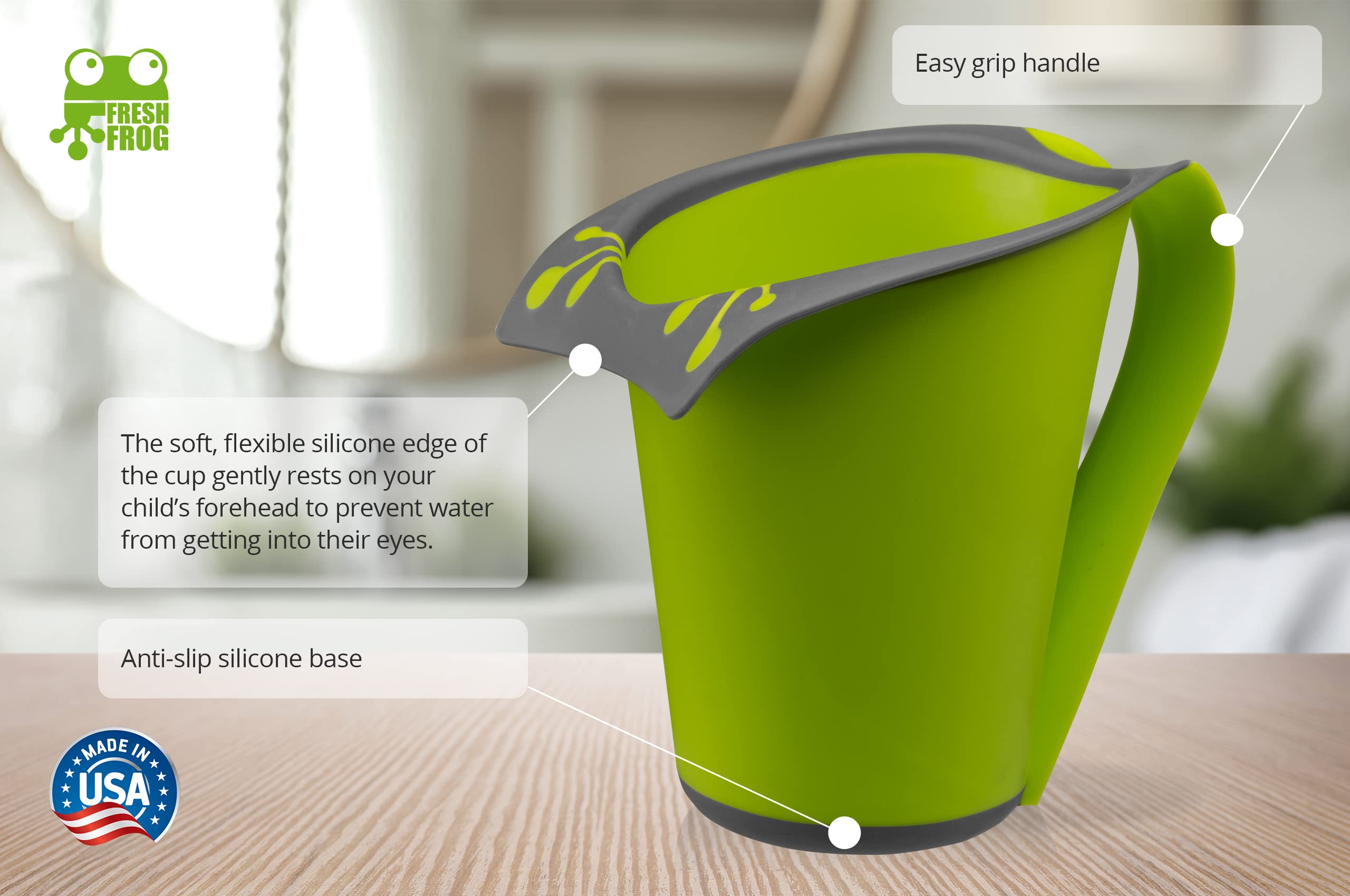 FRESH FROG Cascada rinse cup in action pour for gentle shampoo rinse.